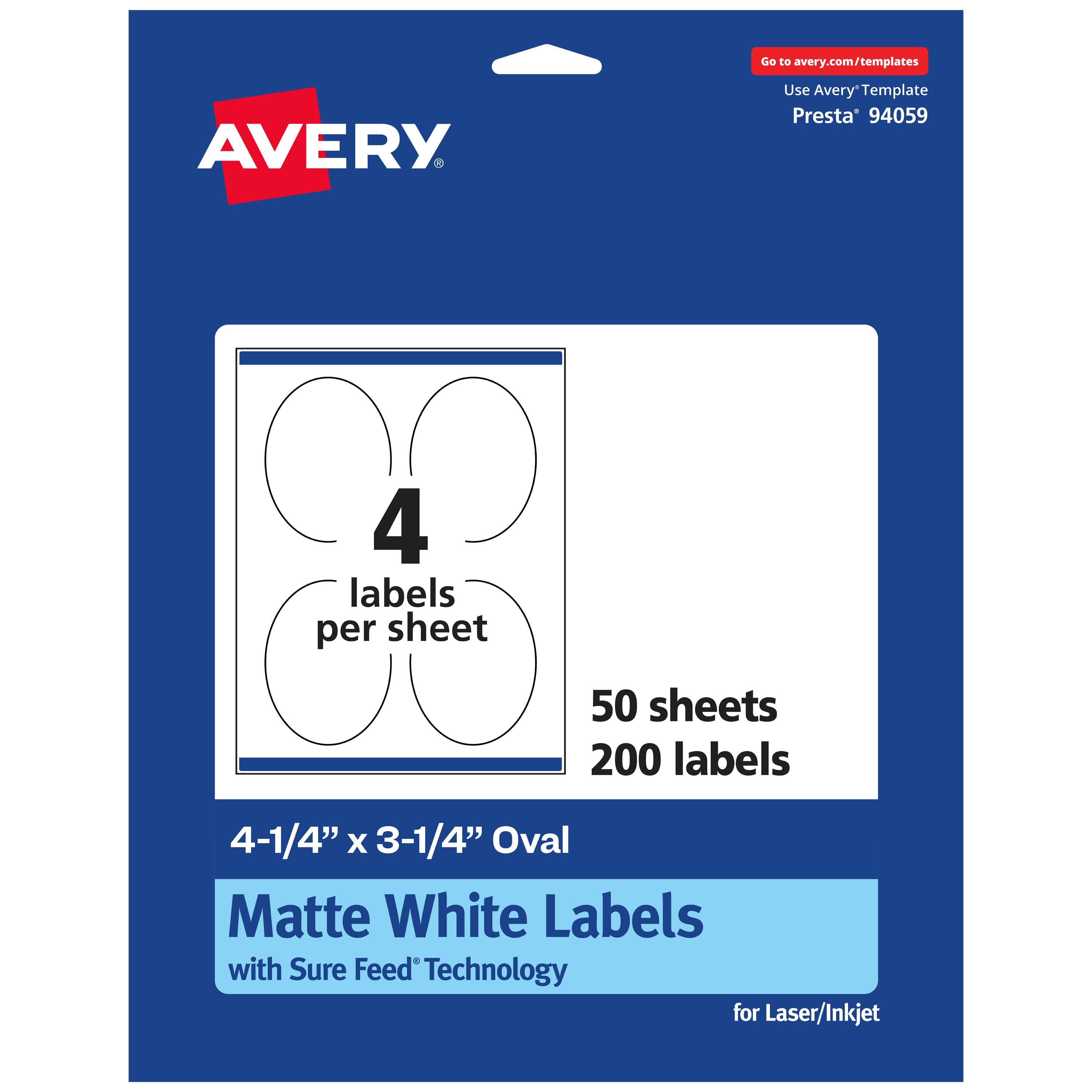 "Avery - Matte Oval Labels, 4.25"" x 3.25"", 200 Labels - White" price history on PriceWatchPro