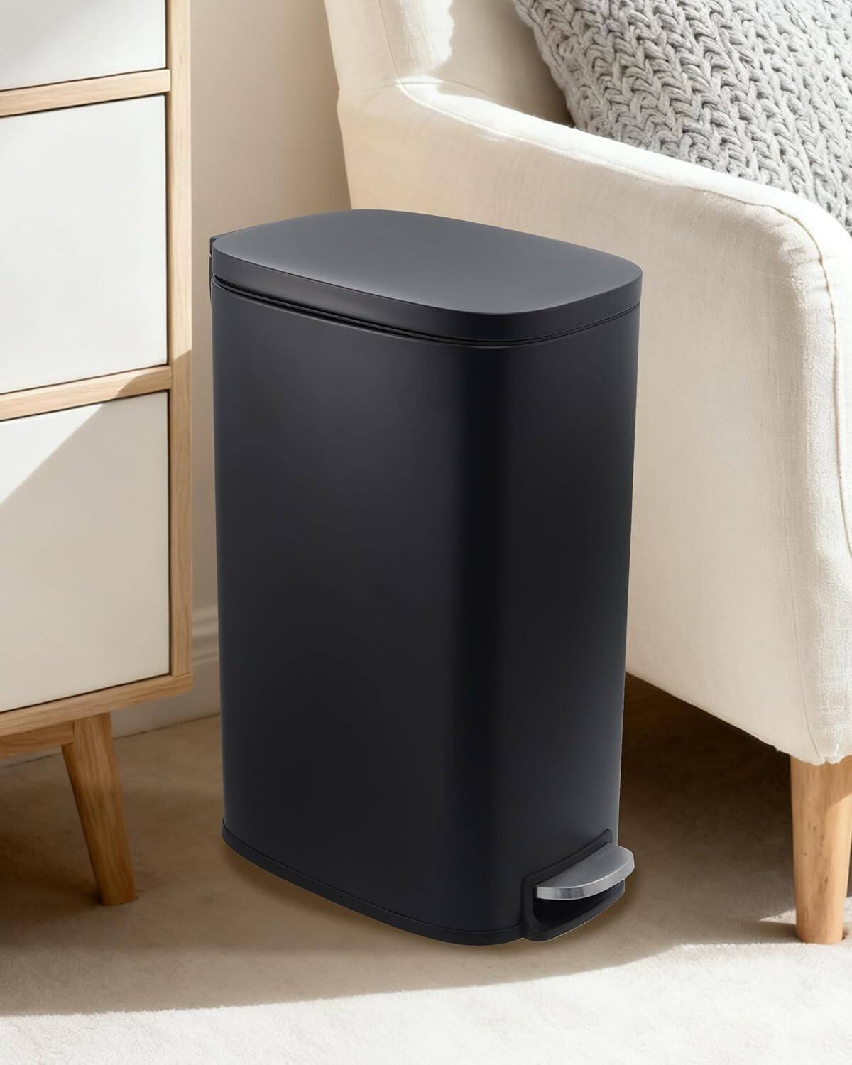 Alt View 4. Homhougo - Slim Kitchen Trash Can 13 Gal, Skinny Stainless Steel Garbage Can with Removable Inner Bucket - Black.