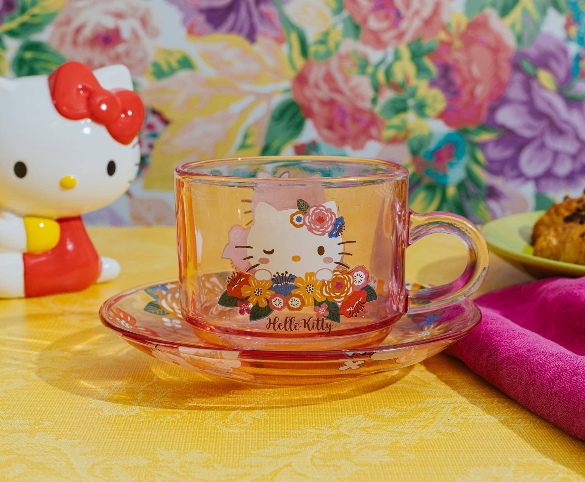 Alt View 2. Silver Buffalo - Sanrio Hello Kitty Flowers Glass Teacup and Saucer Set - Pink.