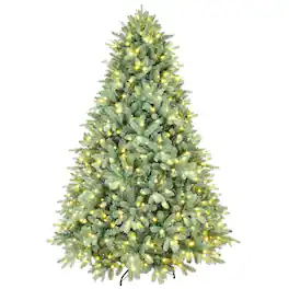 Boyel Living - 5 ft. Green Pre Lit Christmas Tree with 300 Warm White LED Lights 1194 Tips PE PVC Hinged Branches Metal Stand - Blue