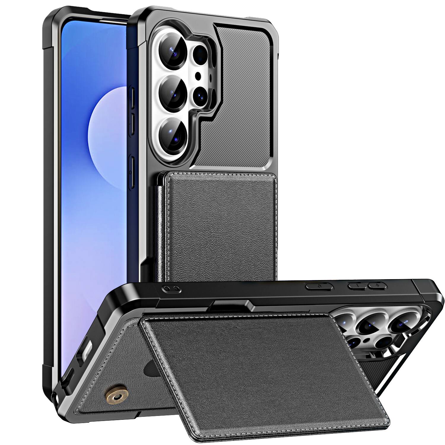 Angle. UUCOVER - Shockproof Wallet Back Case for Samsung Galaxy S26 Ultra,Magnetic PU Leather+TPU Card Holder Case Kickstand Cover - Black.