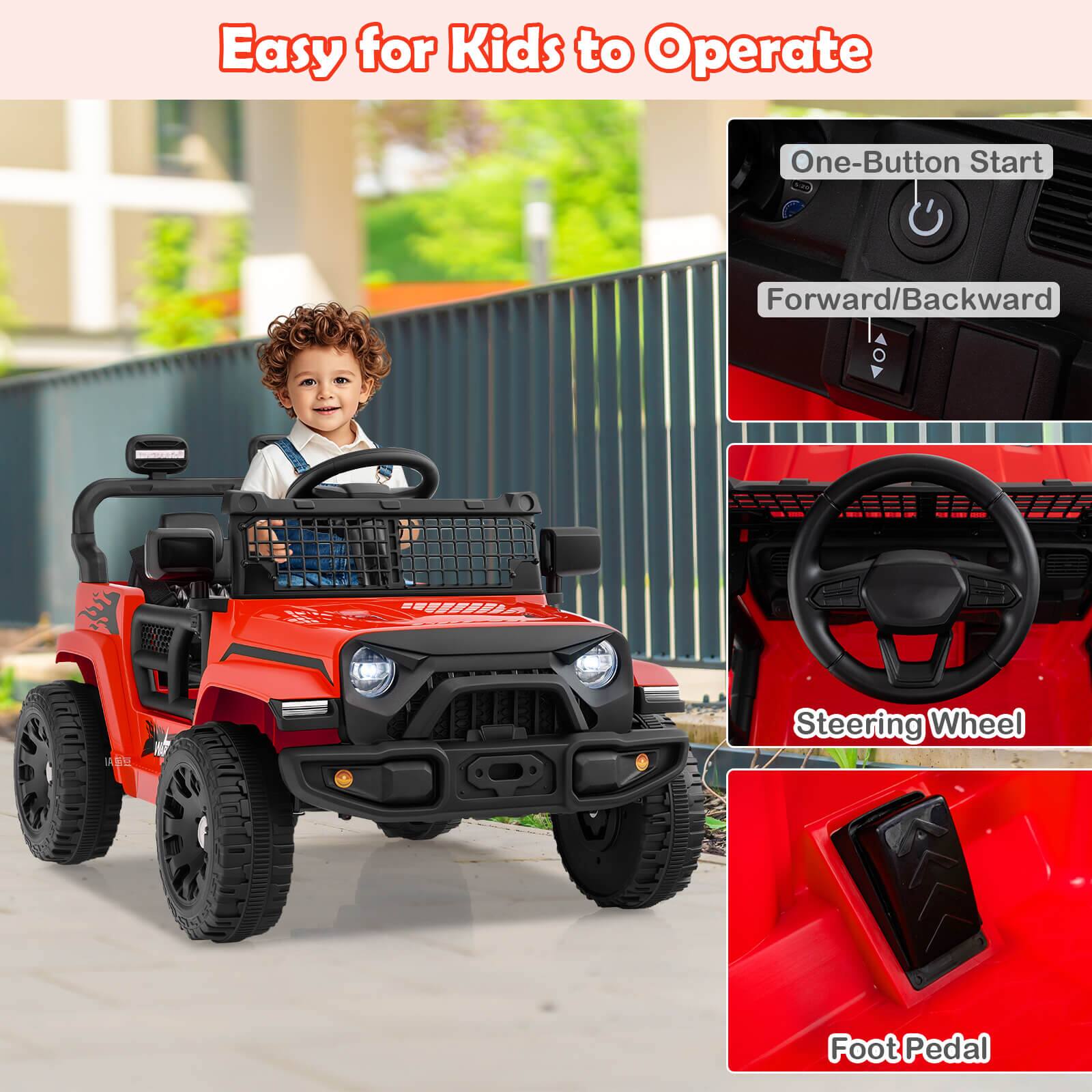 Easy for Kids to Operate

One-Button Start

Forward/Backward

Steering Wheel

Foot Pedal