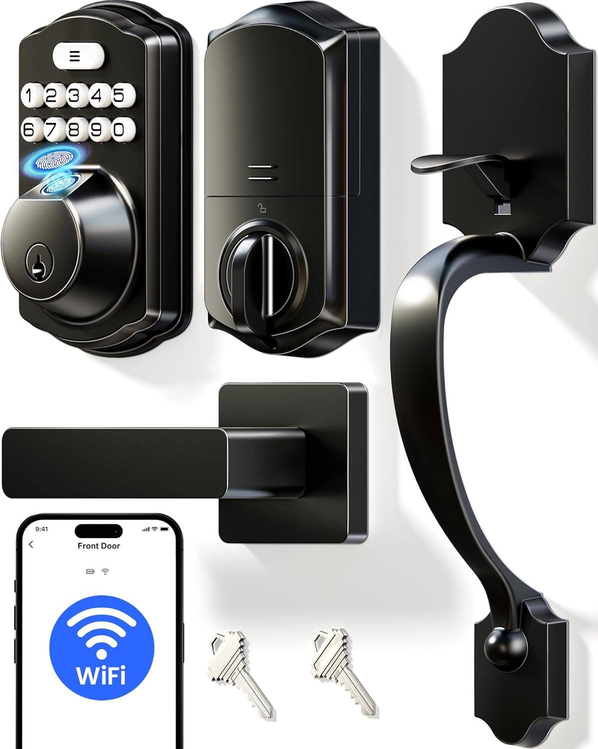 Photos - Electric Lock RTMB - WiFi Fingerprint Smart Deadbolt w/ Handle & Keypad, Keyless Entry  XSCVD-121(Matte Black)