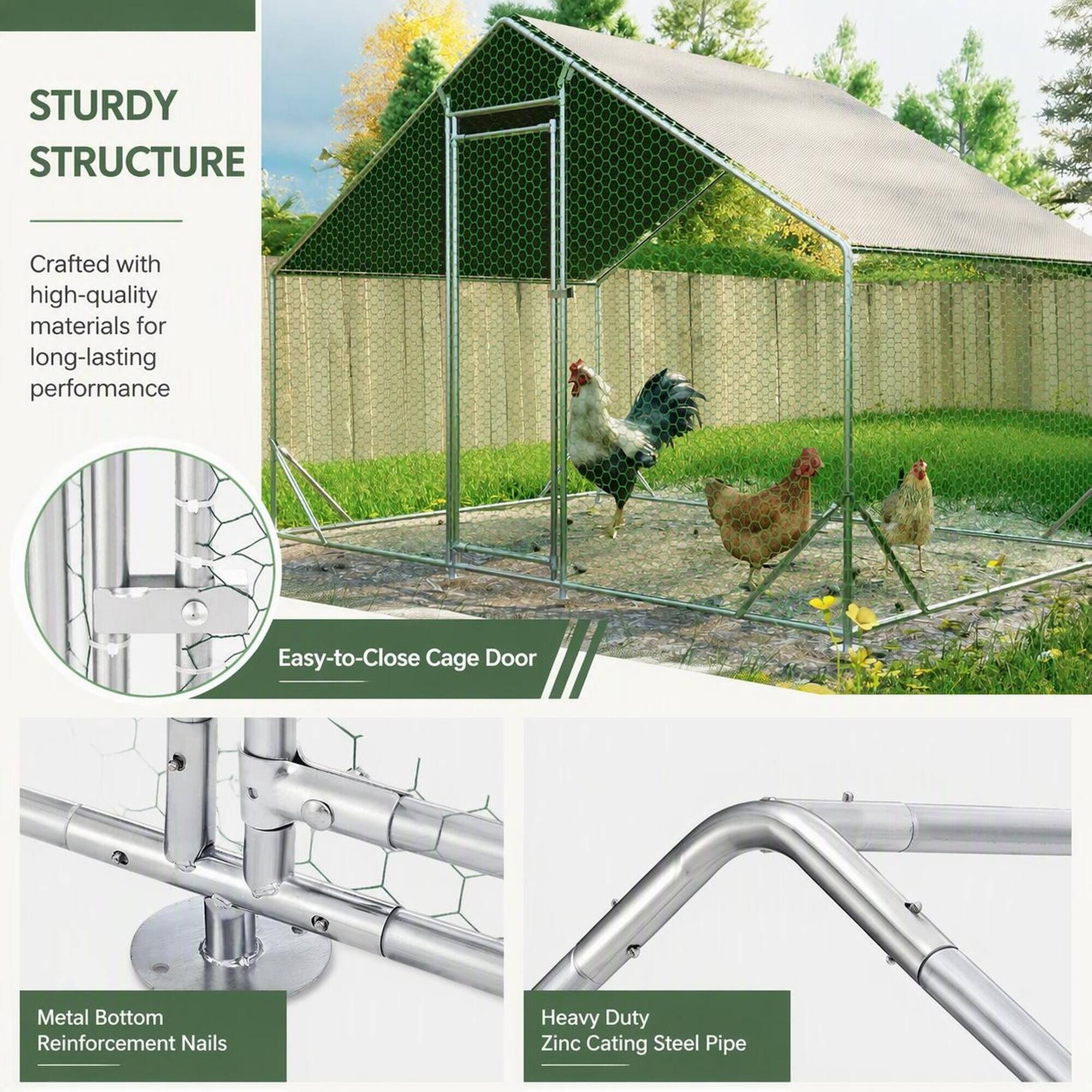 STURDY STRUCTURE  
Crafted with high-quality materials for long-lasting performance  
Easy-to-Close Cage Door  
Metal Bottom Reinforcement Nails  
Heavy Duty Zinc Cating Steel Pipe