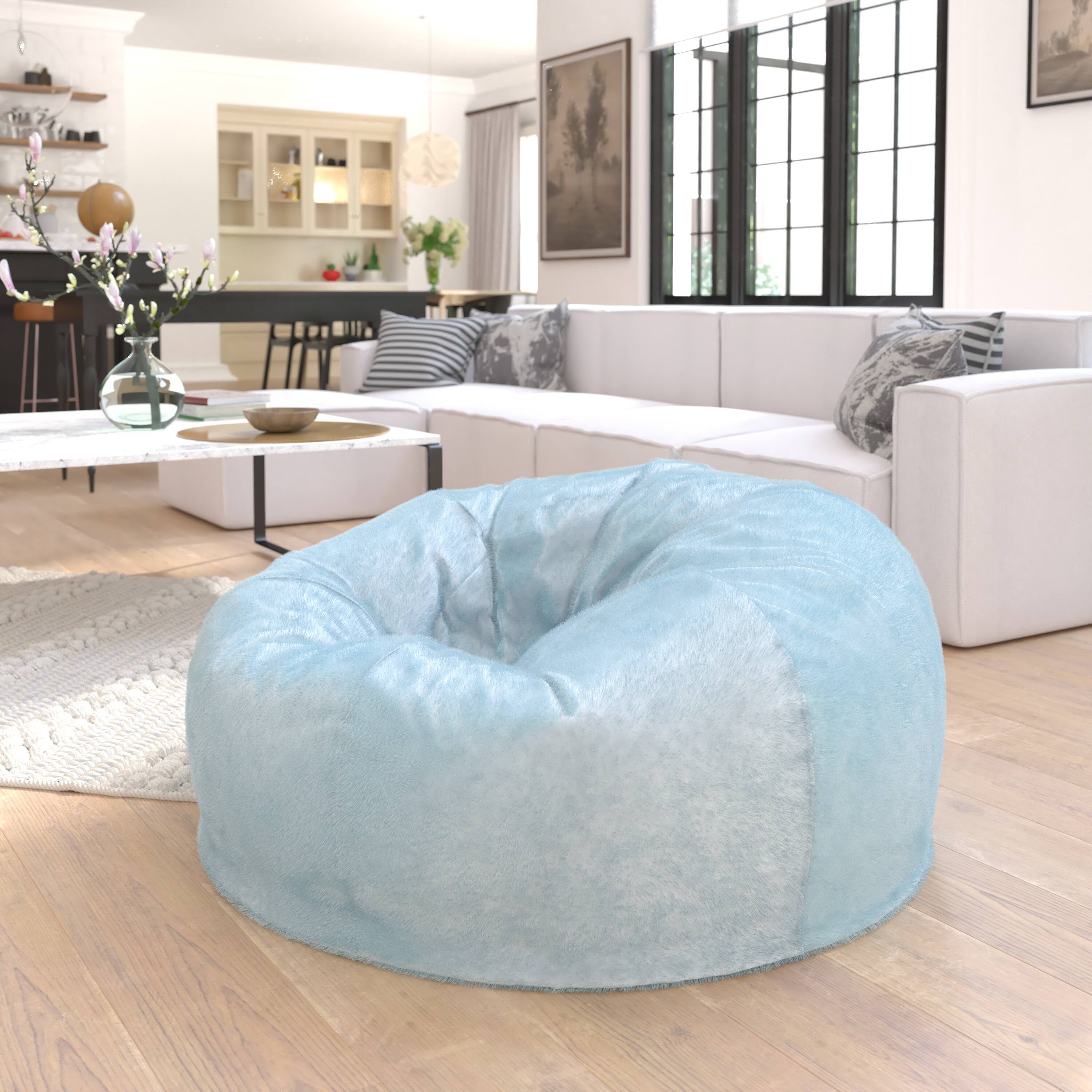 Angle. Flash Furniture - Duncan Oversized Teal Furry Refillable Bean Bag Chair for All Ages - Teal.