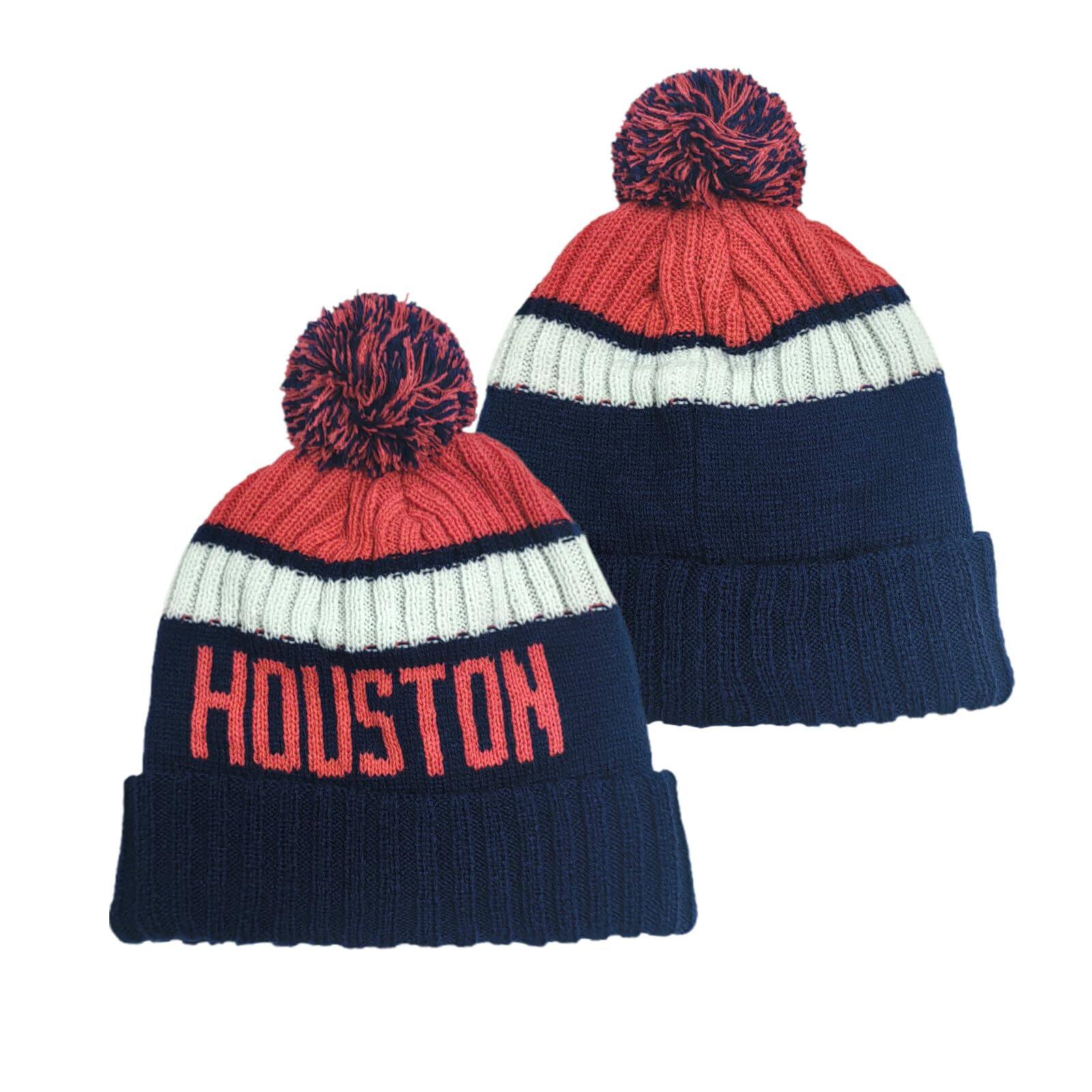 Front. Stylel Star - Football City Beanie 2025 Fashion Knit Pom-pom Hat Soft Headwear Cuffed Winter Sport Fans Gift For Men Women - Houston.
