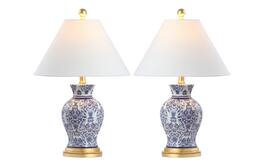 Jonathan Y - Xia 21" Ceramic/Iron Classic Modern LED Table Lamp, Blue (Set of 2) - Blue/White