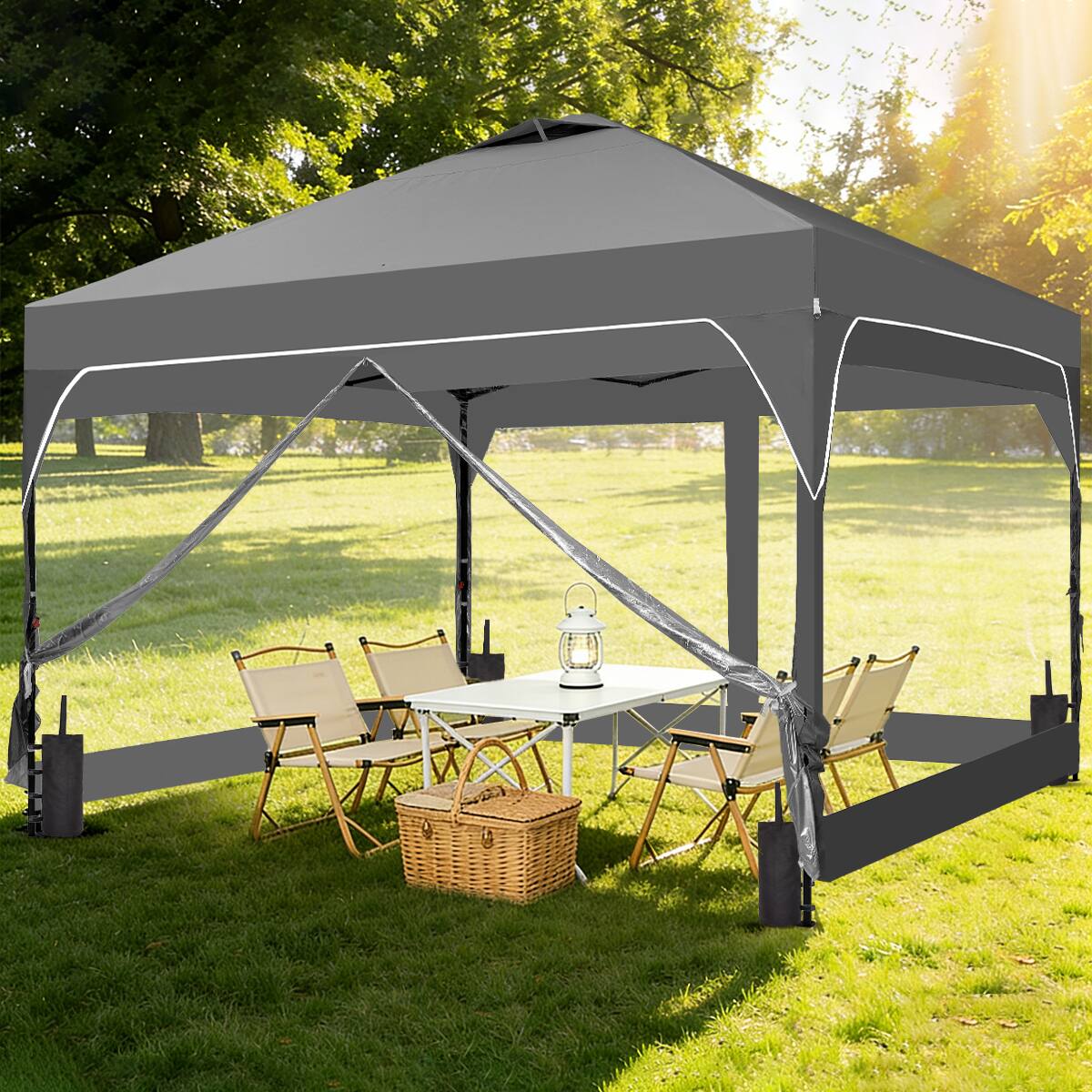 Angle. Ainfox - Ainfox 8x8 FT Pop Up Canopy Tent Shelter Portable with 4 Clear PVC Sidewalls,Carry Bag & 4 Sandbags for Outdoor.