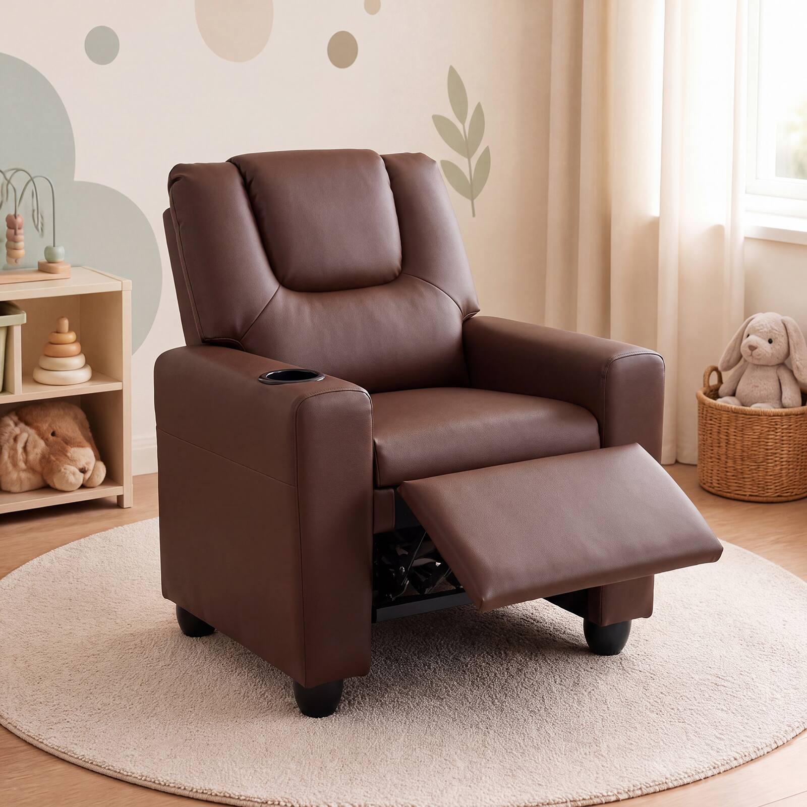 Alt View 1. Costway - Costway Kids Recliner with Cup Holder Adjustable Backrest & Footrest for Boys & Girls - Coffee.