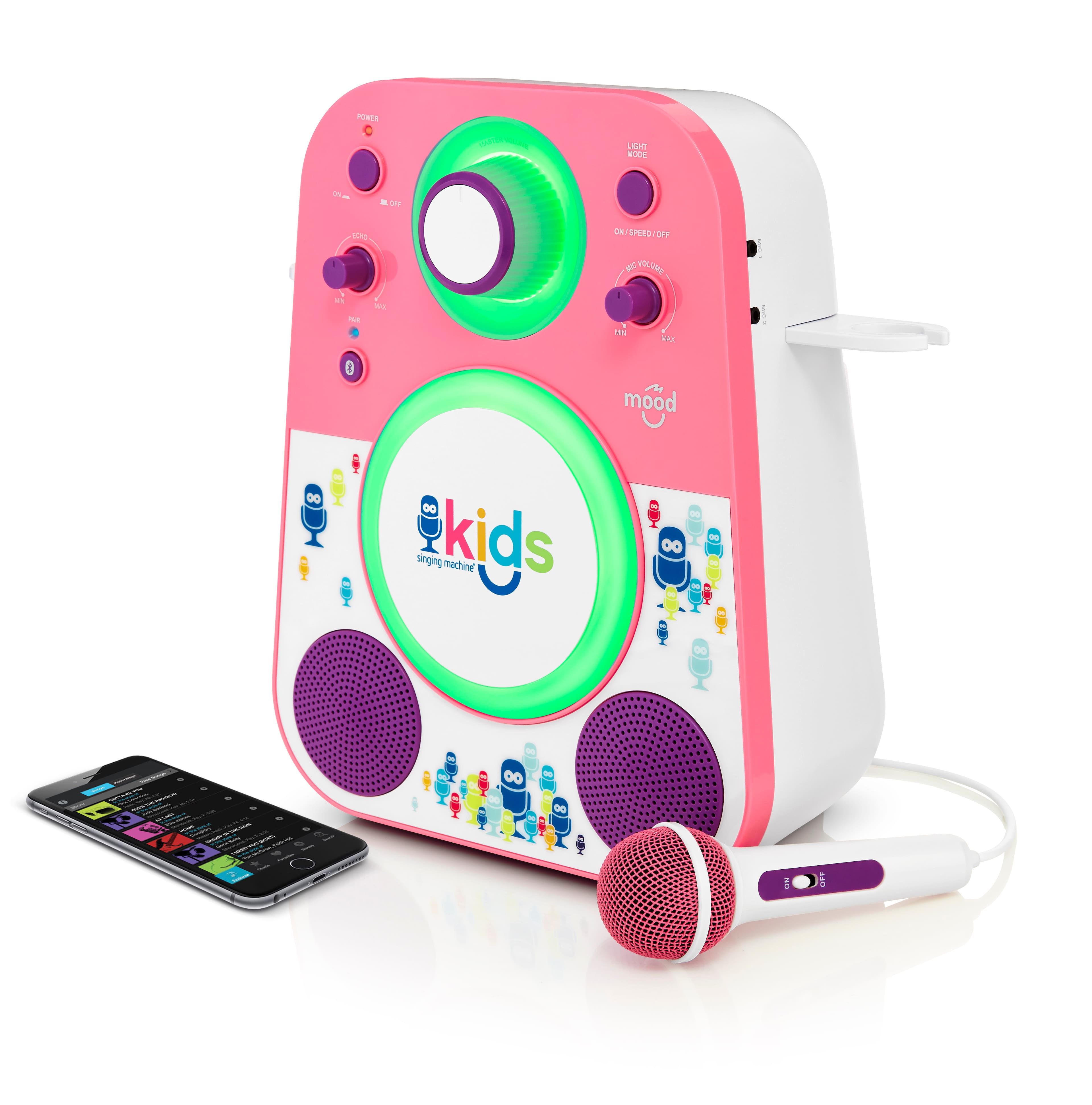 Angle. Singing Machine - Kids Mood Bluetooth Karaoke System - Pink/Purple.