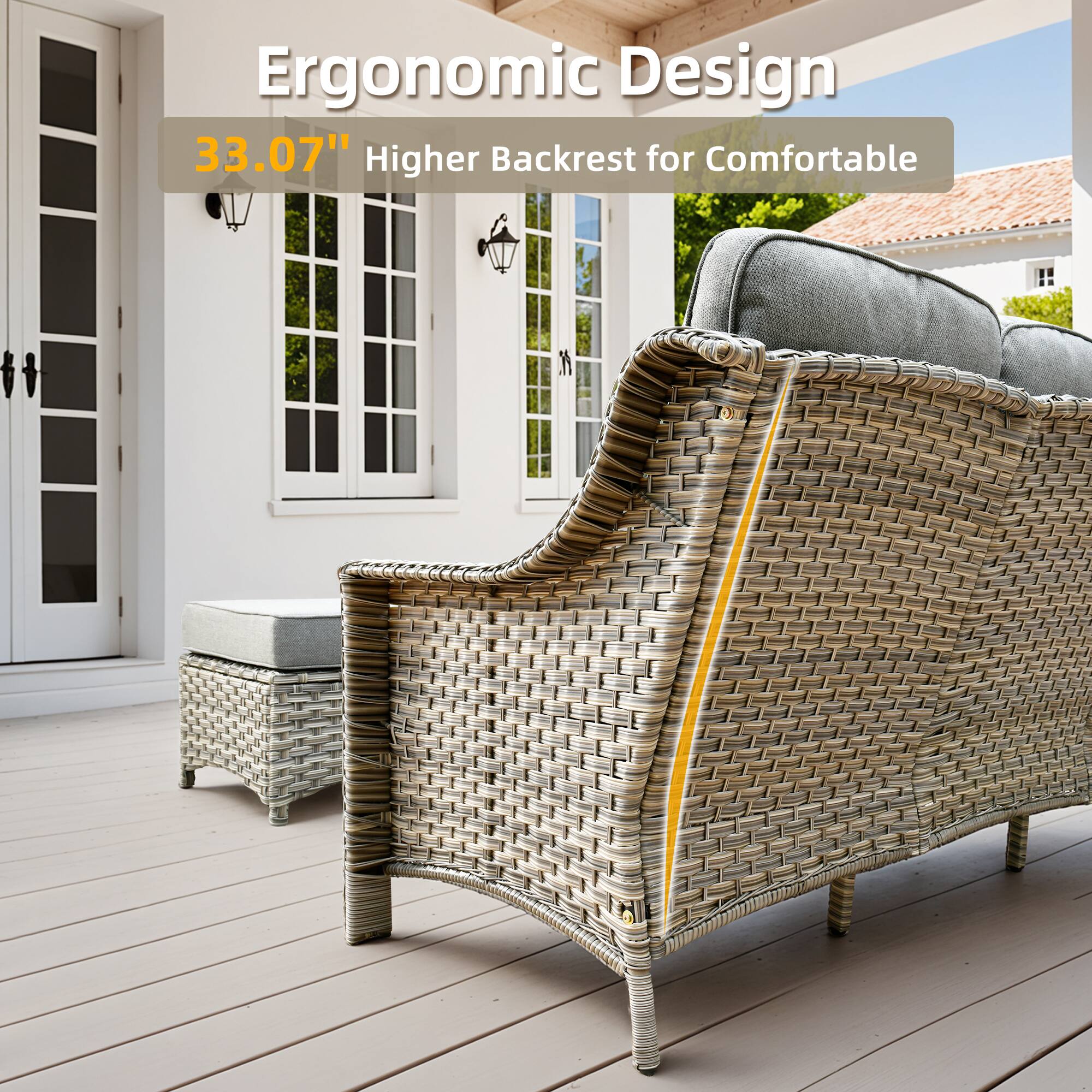 Ergonomic Design  
33.07" Higher Backrest for Comfortable