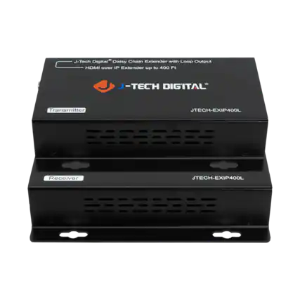 J-Tech Digital* Daisy Chain Extender with Loop Output HDMI over IP Extender up to 400 Ft
J TECH DIGITAL
Transmitter JTECH-EXIP400L
Receiver JTECH-EXIP400L