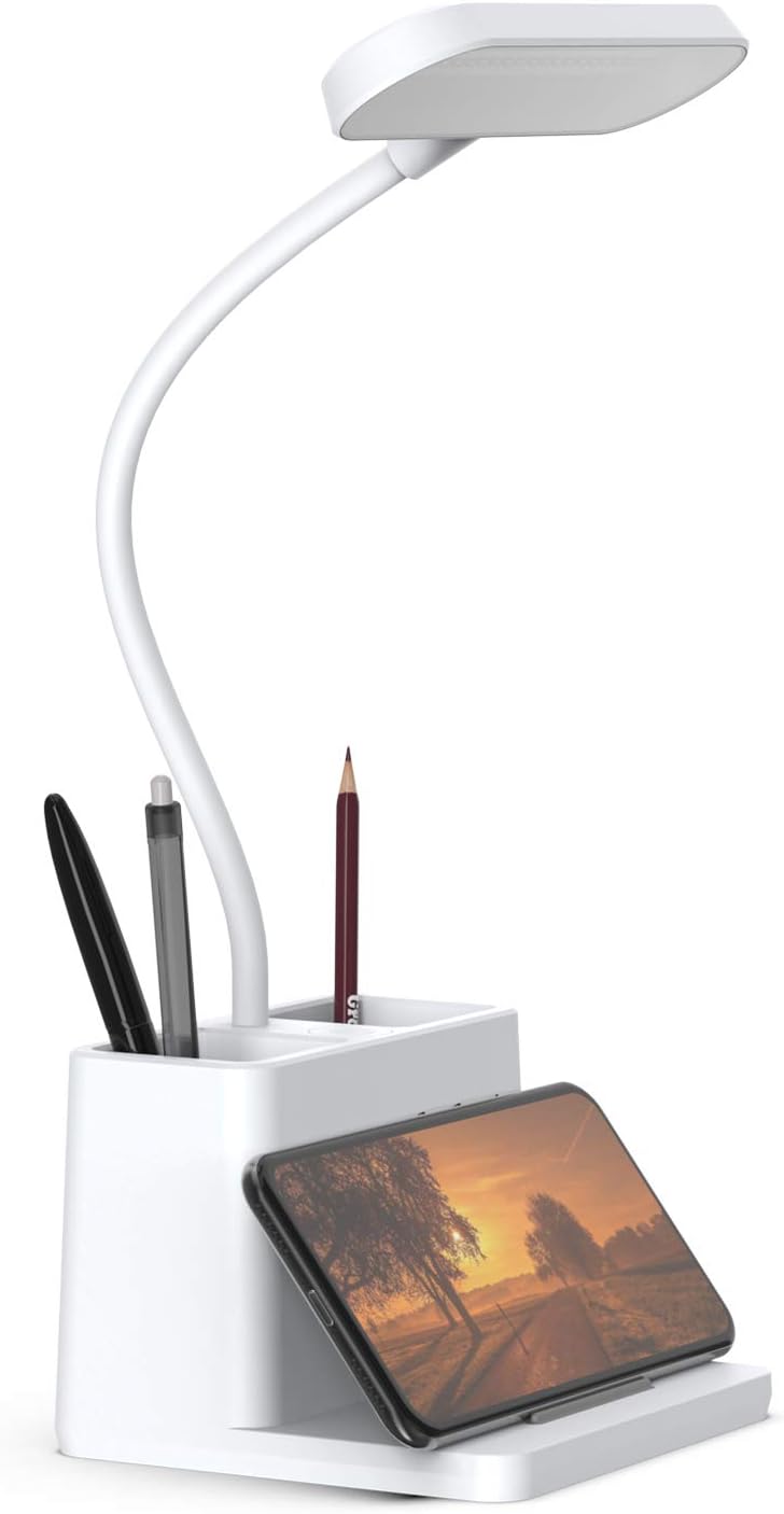 Front. The Best Inks - Black Desk Lamp Light LED Battery Dimmable Home Office Bedroom Operated Table Computer Desktop Small - White.
