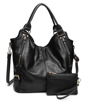 Front. ESBANY - Women Tote Bag Handbags PU Leather Fashion Hobo Shoulder Bags with Adjustable Shoulder Strap - Black.