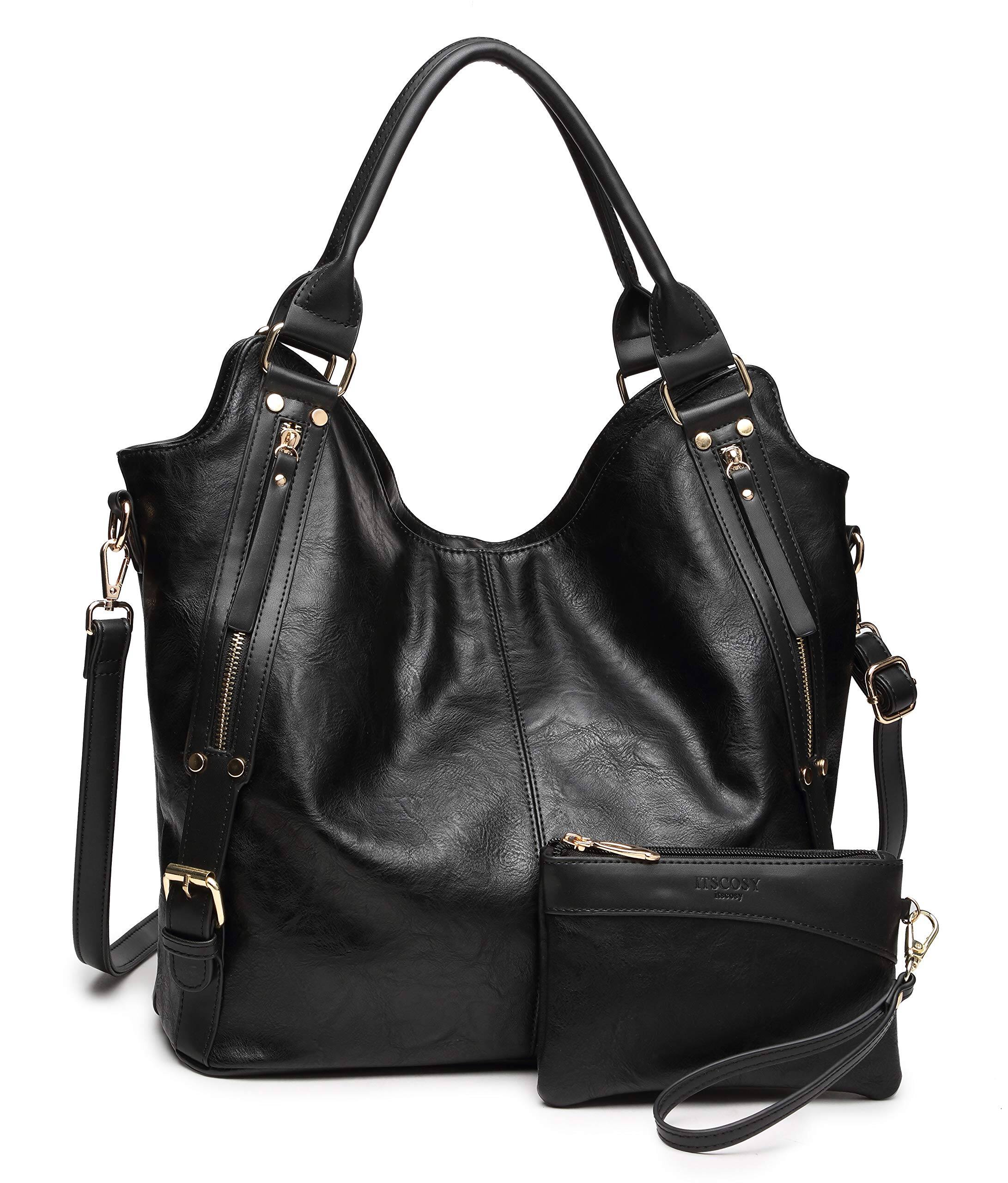 Front. ESBANY - Women Tote Bag Handbags PU Leather Fashion Hobo Shoulder Bags with Adjustable Shoulder Strap - Black.