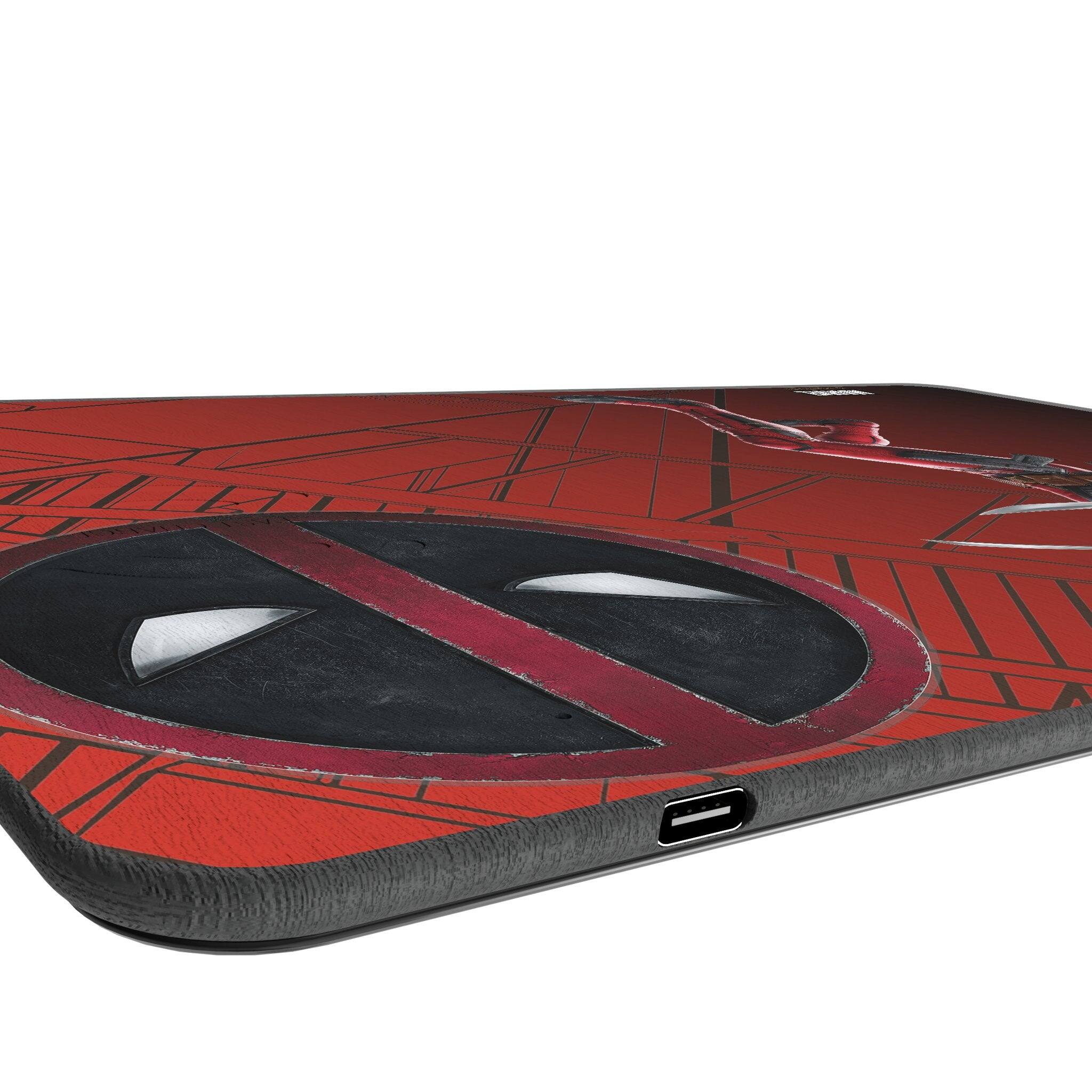 Left. Keyscaper - Marvel MechLine 15-Watt Wireless Charger and Mouse Pad - Deadpool.