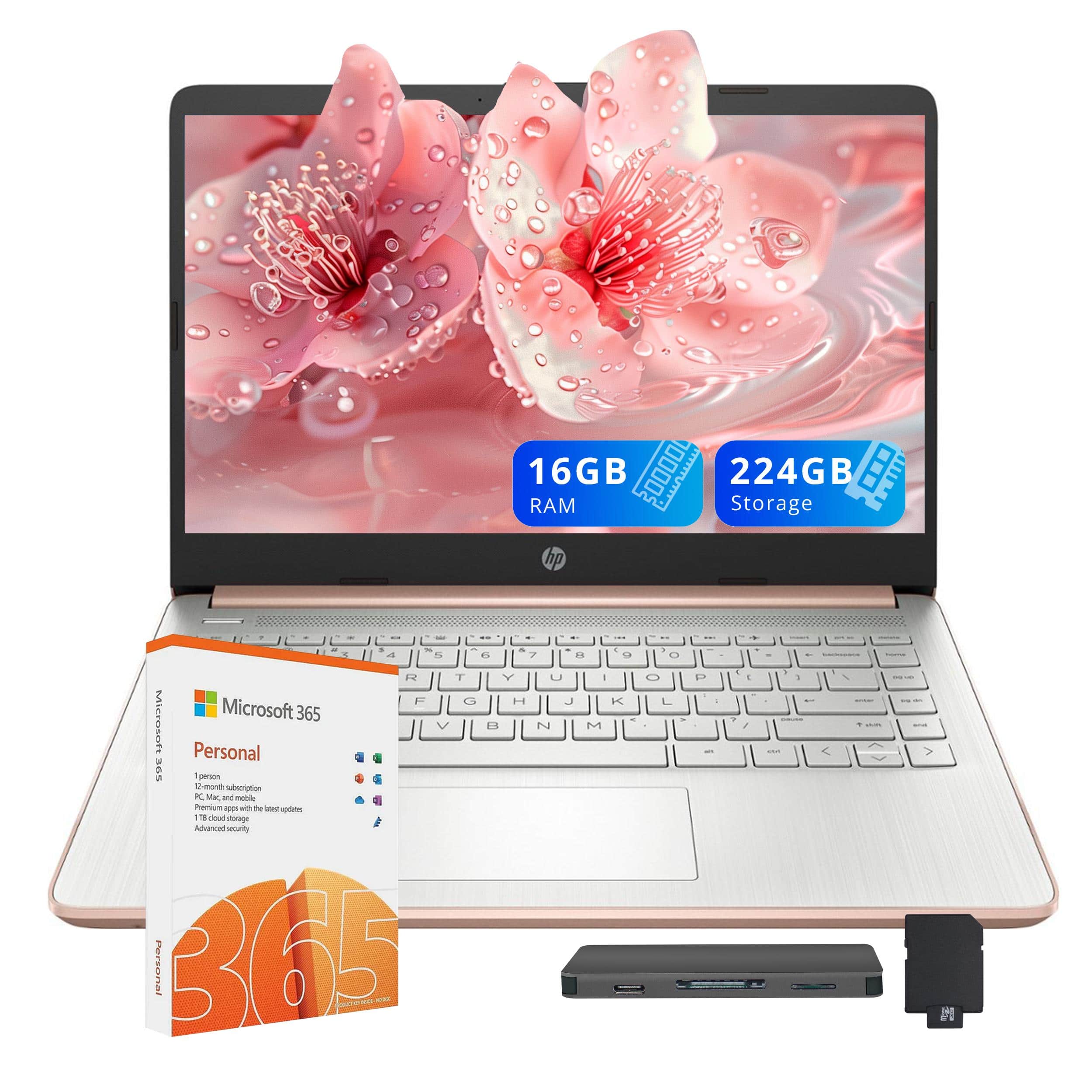 HP - Stream 14" HD Business Laptop,Intel Celeron N4120,16GB RAM,64GB eMMC+160GB Dock Set,1 Year Office 365 ,Win 11 - Gold