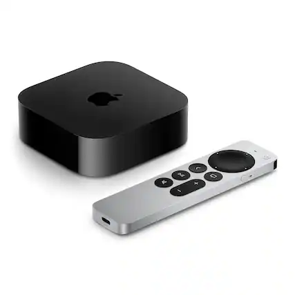 Front. Apple - Apple TV 4K Wi‑Fi + Ethernet with 128GB Storage (3rd Generation) MN893LZ/A - Black.