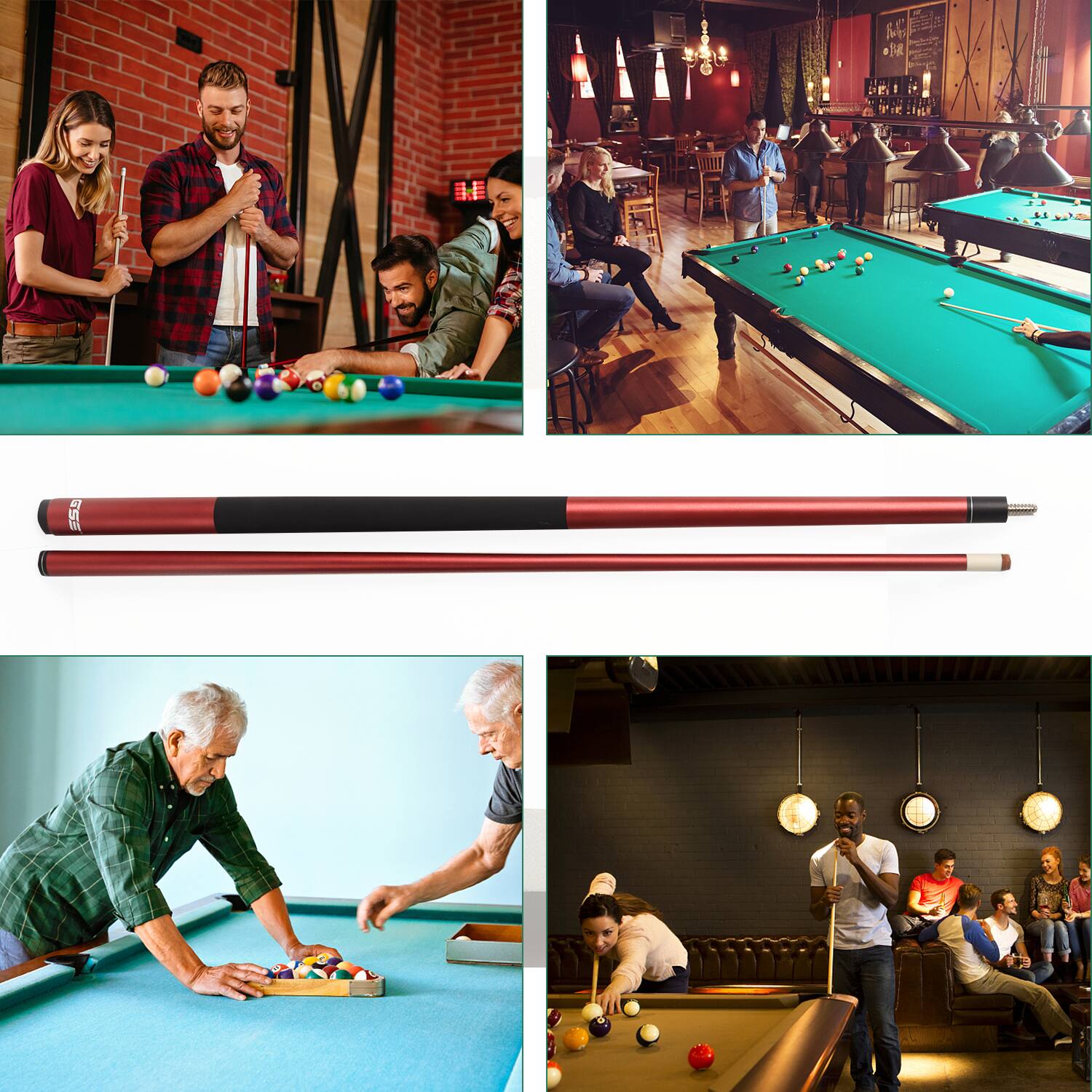 Alt View 1. GSE Games & Sports Expert - Set of 4 Matte Fiberglass Graphite Composite Billiard Pool Cue Stick - 18/19/20/21oz Each - Red,Green,Blue,Black.