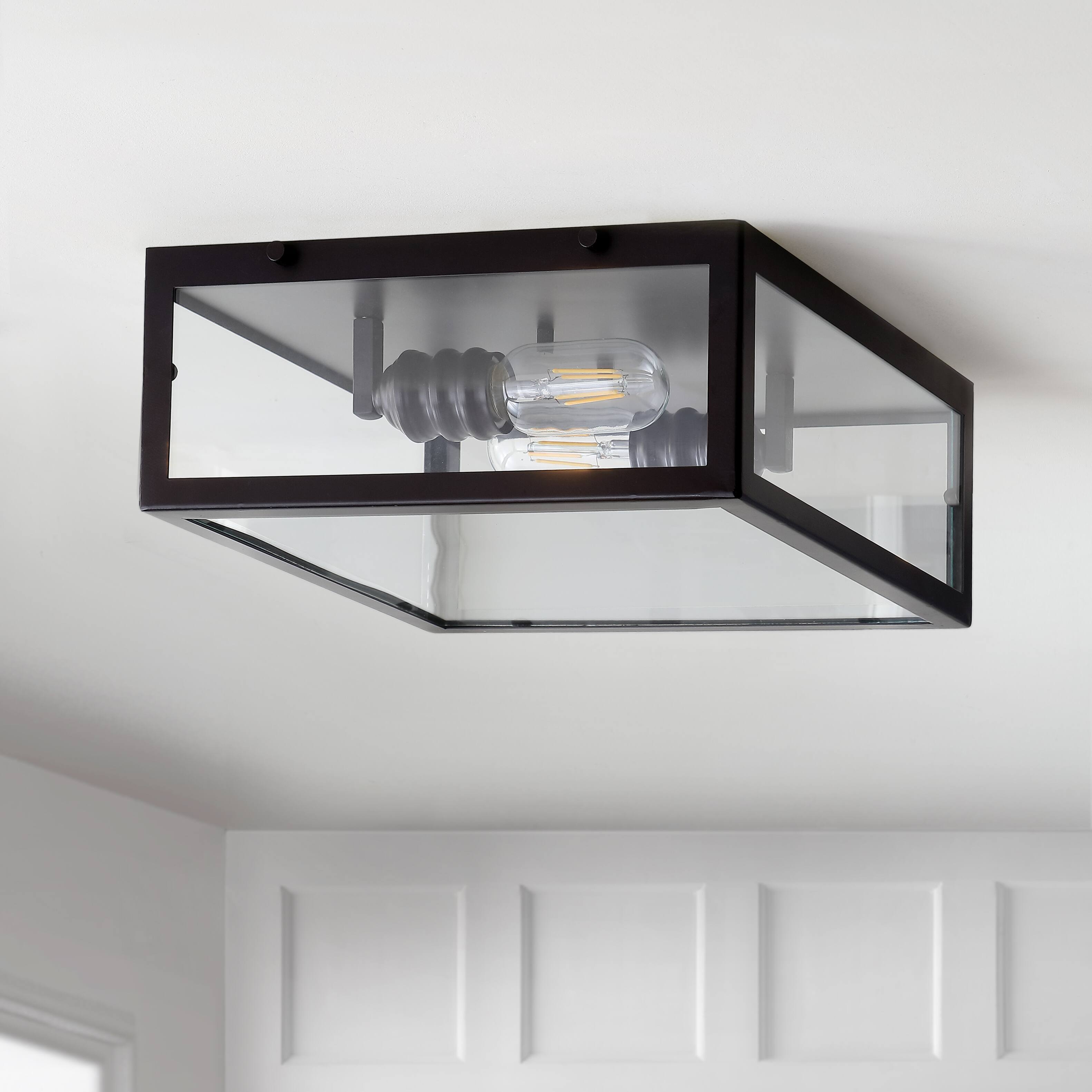 Alt View 4. Jonathan Y - Grayson 12" Metal/Glass LED Flush Mount, Oil Rubbed Bronze - Oil Rubbed Bronze.