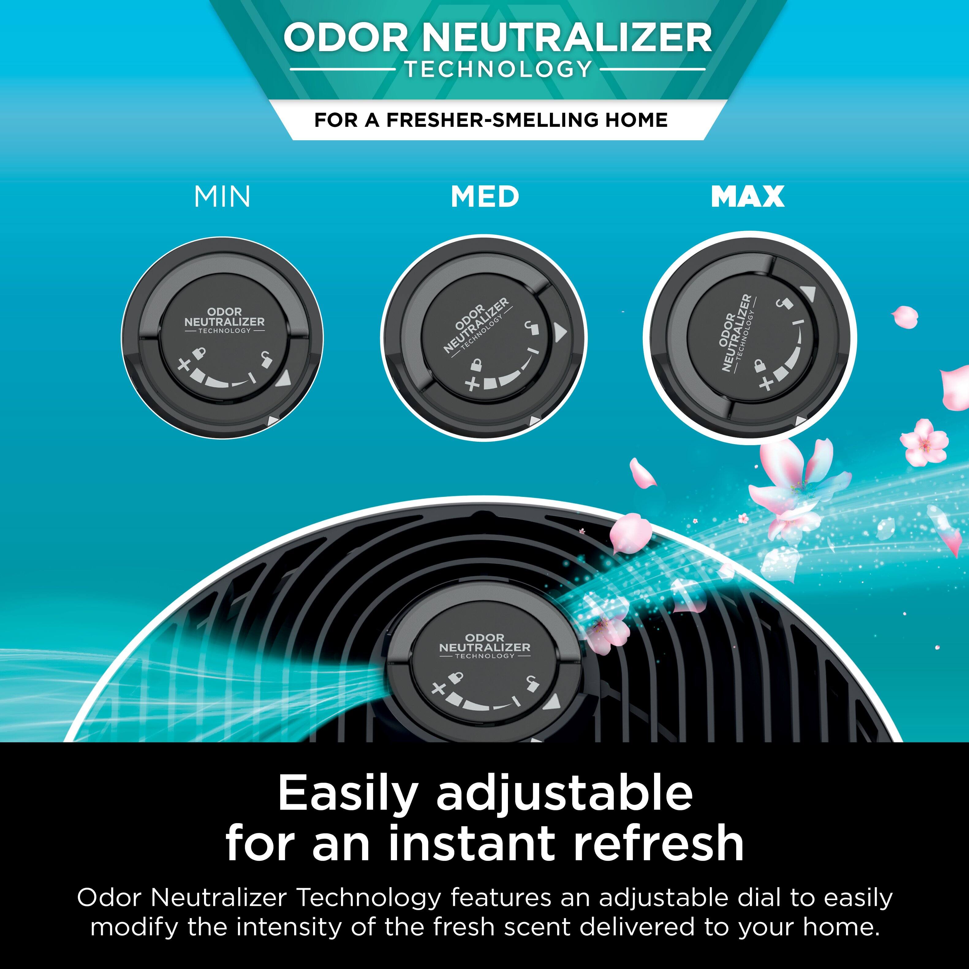 Odor Neutralizer Technology for a fresher-smelling home. Min, Med, Max Odor Neutralizer Technology - x Neutralizer Odor Zer Odor Neutralizer Odor Neutralizer ECESOOO. Easily adjustable for an instant refresh. Odor Neutralizer Technology features an adjustable dial to easily modify the intensity of the fresh scent delivered to your home.