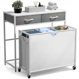 Sorbus - 3 Section Laundry Hamper with Shelf and 2 Drawers for Laundry Room Organization, Laundry Basket with Wheels - White