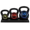 Front. Best Choice Products - Best Choice Products 3-Piece Kettlebell Set with Storage Rack, Exercise Fitness Concrete Weights 5lb, 10lb, 15lb - Black.