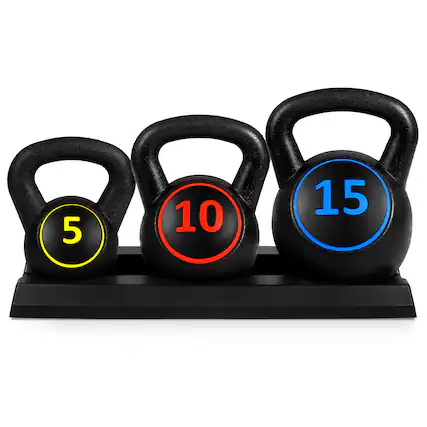 Front. Best Choice Products - Best Choice Products 3-Piece Kettlebell Set with Storage Rack, Exercise Fitness Concrete Weights 5lb, 10lb, 15lb - Black.