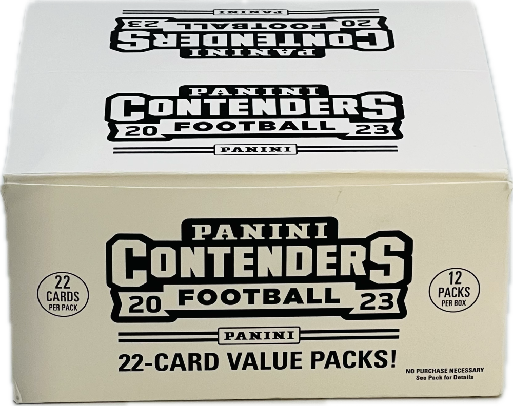 PANINI CONTENDERS FOOTBALL 20 23  
PANINI CONTENDERS 20 FOOTBALL 23  
PANINI 22 CONTENDERS 12 CARDS FOOTBALL PACKS PER PACK 20 23 PER BOX  
PANINI 22-CARD VALUE PACKS! NO PURCHASE NECESSARY See Pack for Details