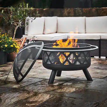 Front. Teamson Home - Teamson Home 30" Outdoor Round Wood Burning Fire Pit with Accessories, Black.