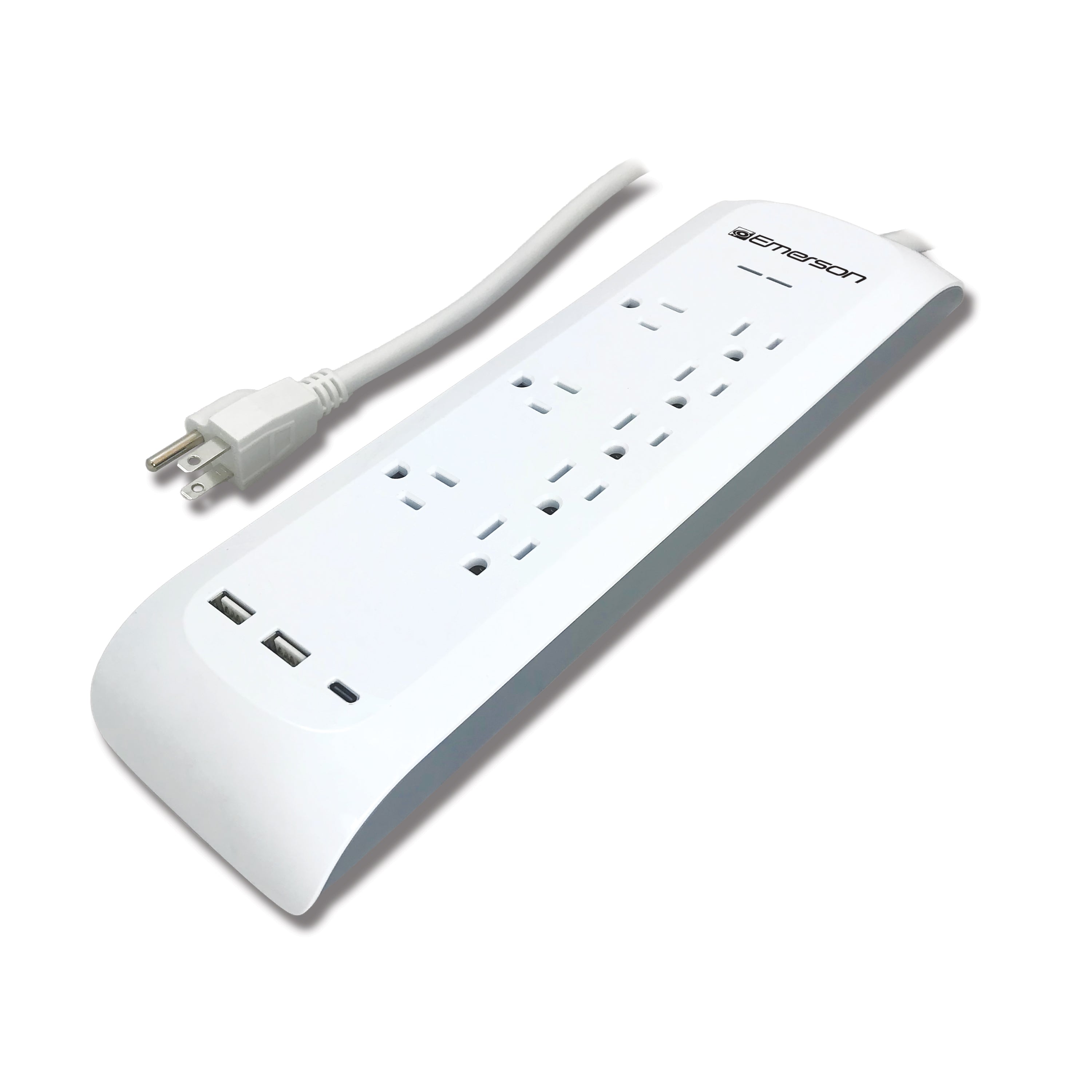 Left. Emerson - Emerson 11-in-1 Multi-Outlet Surge Protector Charging System - White.