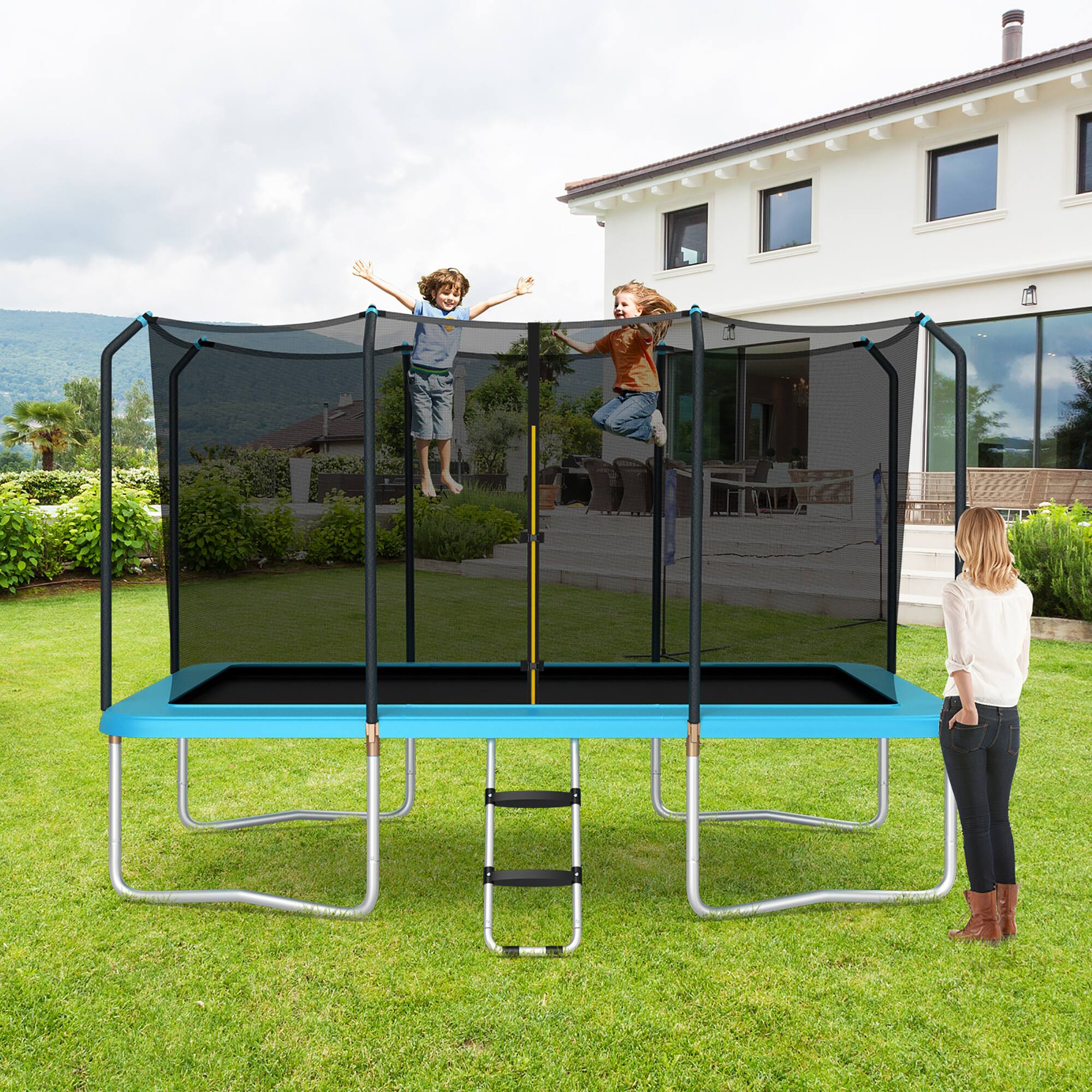 Alt View 1. Costway - Costway 8 x 14 FT Rectangular Recreational Trampoline W/ Safety Enclosure Net Ladder Outdoor - Blue.