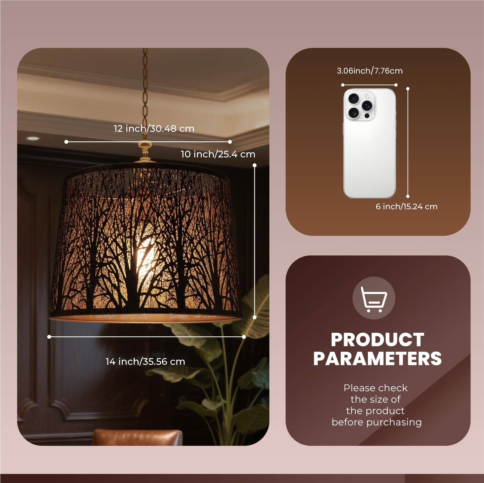 12 inch/30.48 cm, 10 inch/25.4 cm, 14 inch/35.56 cm, 3.06inch/7.76cm, 6 inch/15.24 cm, PRODUCT PARAMETERS, Please check the size of the product before purchasing