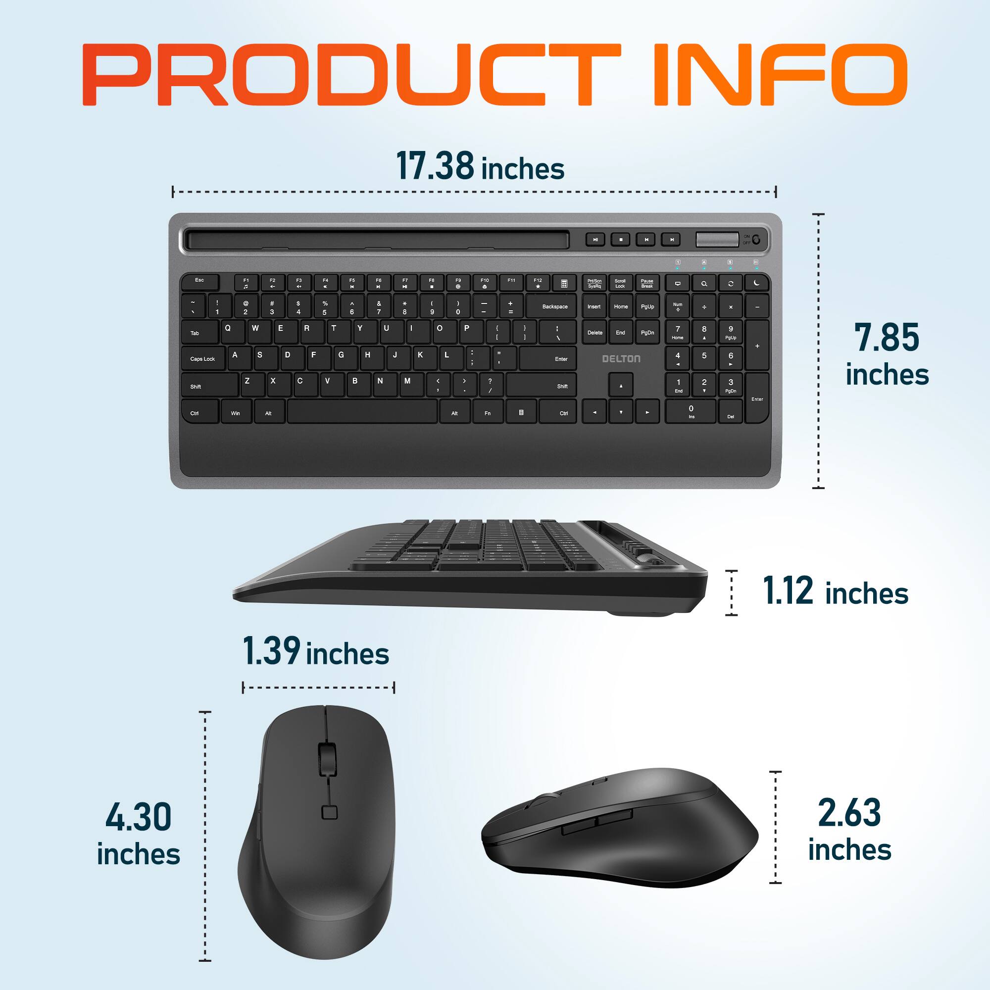 PRODUCT INFO
17.38 inches
7.85 inches
1.39 inches
1.12 inches
4.30 inches
2.63 inches