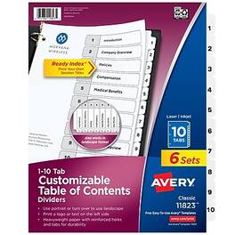 Avery - Ready Index Table of Contents Paper Dividers, 1-10 Tabs, 6 Sets/Pack - White