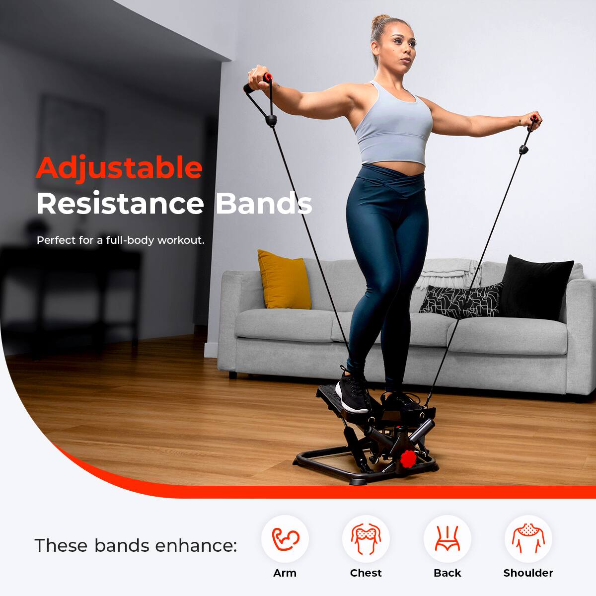 Adjustable Resistance Bands Perfect for a full-body workout. These bands enhance: Arm, Chest, Back, Shoulder.