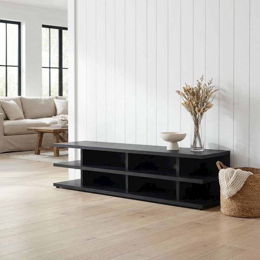 Alt View 1. FurniFact - Black 78-Inch 2-Tier TV Stand Media Console with Contemporary Style - Black.