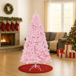 BreeBe - Artificial 7FT Flocked Tree with 500 LEDs and Full 1200 Tip Design - Pink