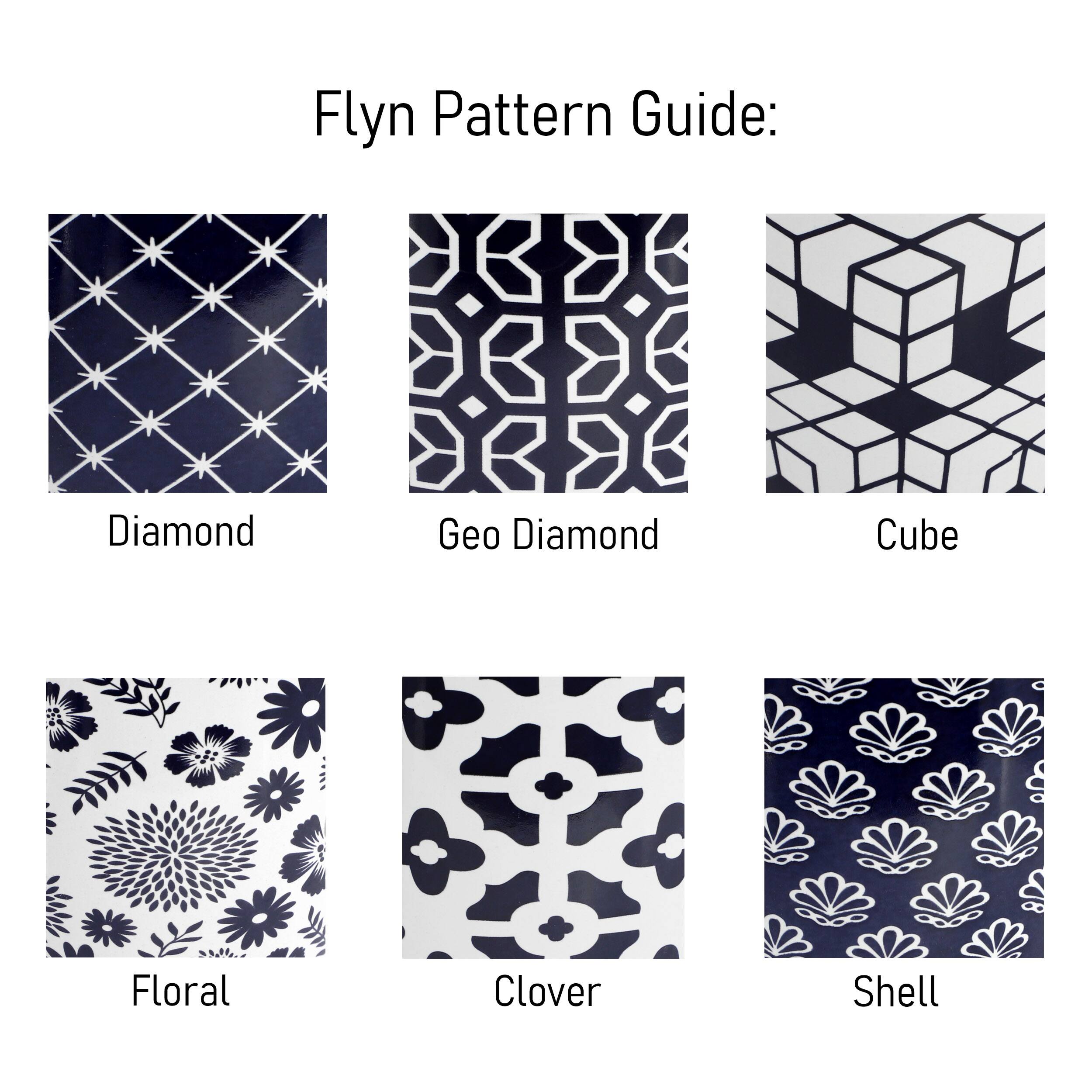 Flyn Pattern Guide:  
- Diamond  
- Geo Diamond  
- Cube  
- Floral  
- Clover  
- Shell