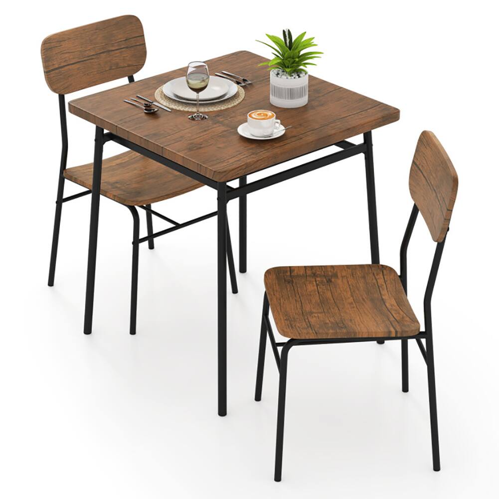 Left. Pefilos - 3 Piece Dining Table Set for 2, Wood Square Table with Metal Frame, Multifunctional Kitchen Table - Brown.