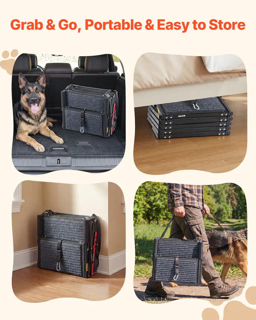 VEVOR Dog Stairs for Car, 5 Steps Extra Wide Foldable Dog Ramp for ...