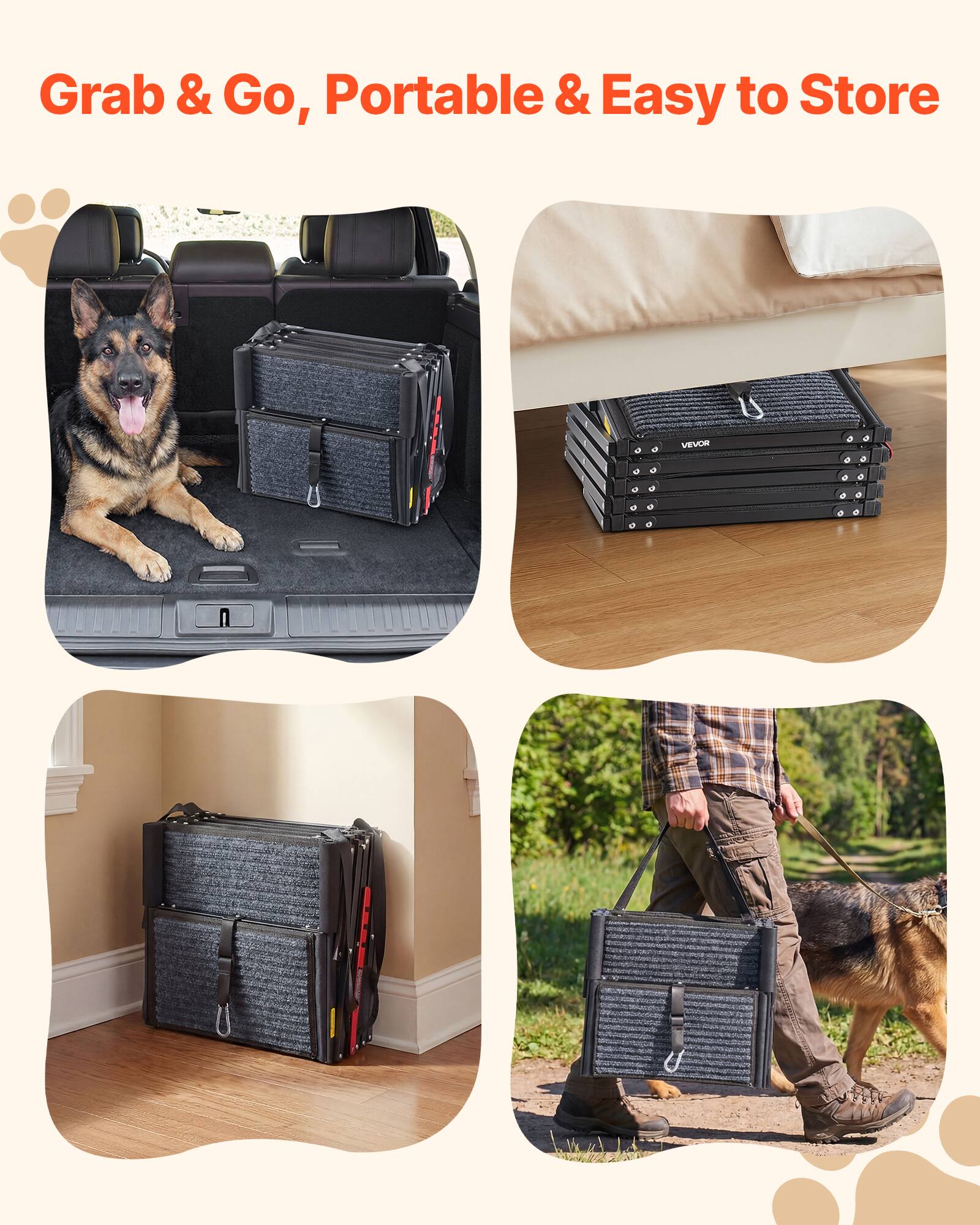VEVOR Dog Stairs for Car, 5 Steps Extra Wide Foldable Dog Ramp for ...
