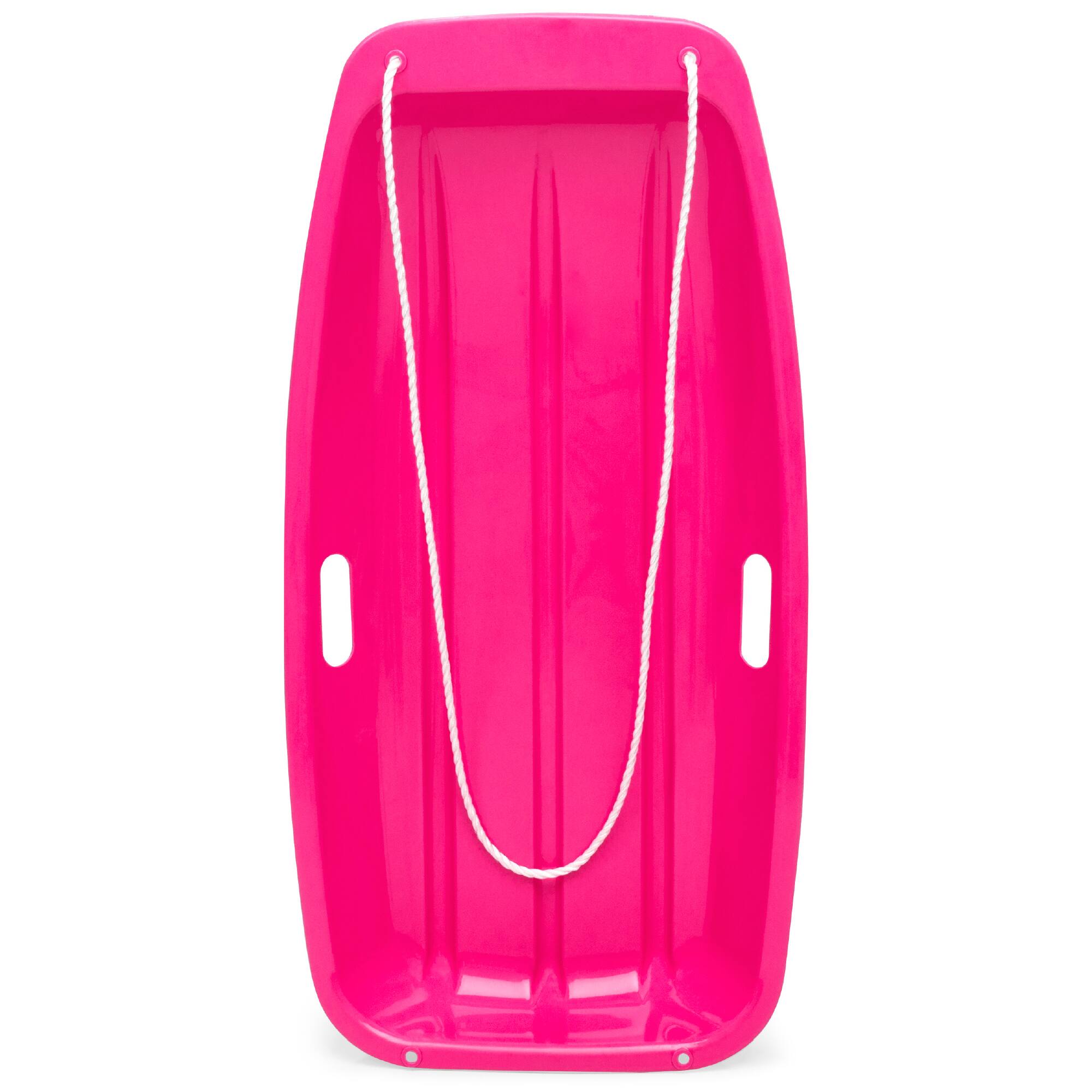 Front. Best Choice Products - Best Choice Products 35in Kids Outdoor Plastic Sport Toboggan Winter Snow Sled Board w/ Pull Rope, 2 Handles - Pink - Pink.