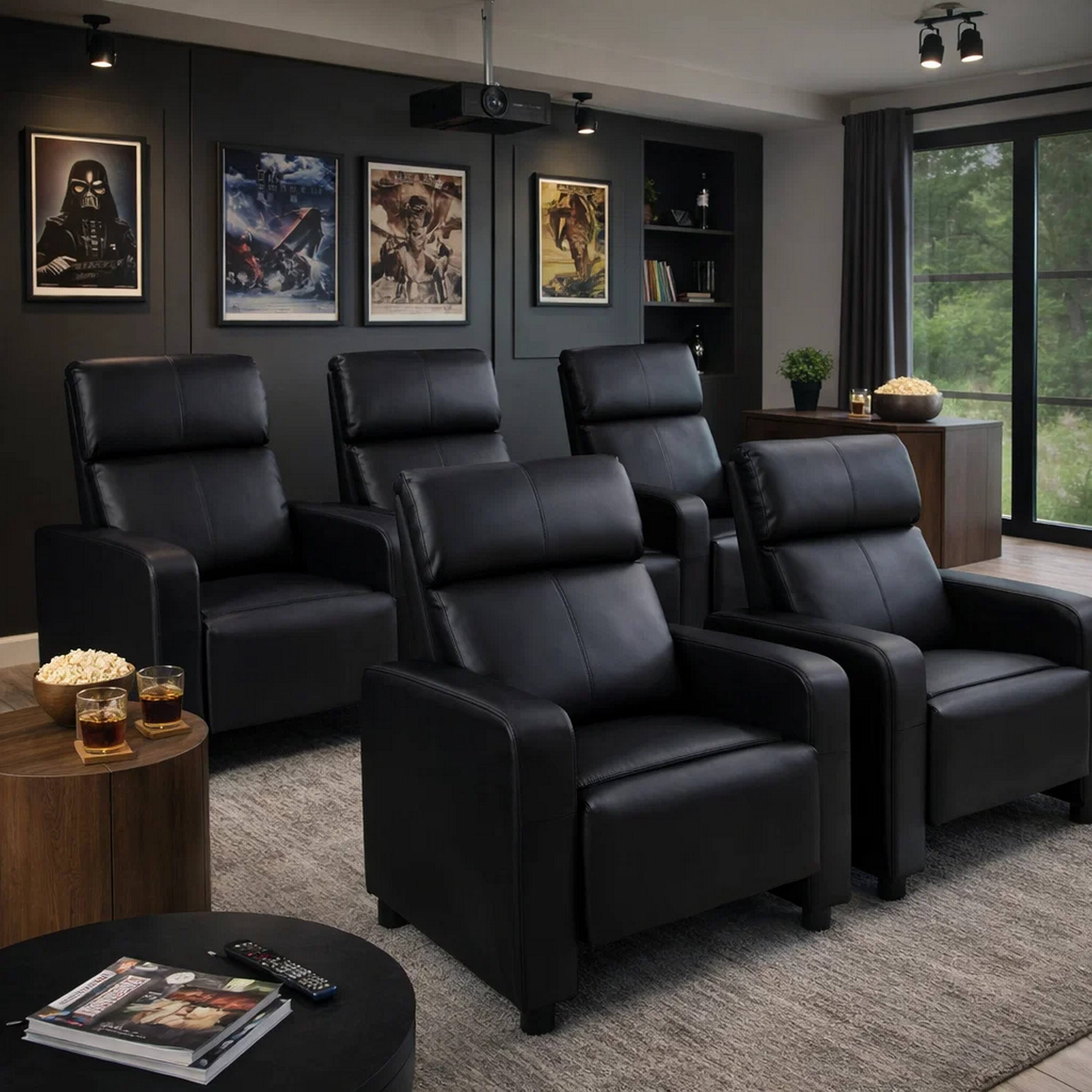 Alt View 2. Manhattan Lane - Modern Theater Seating Push Back Recliner - BLACK.