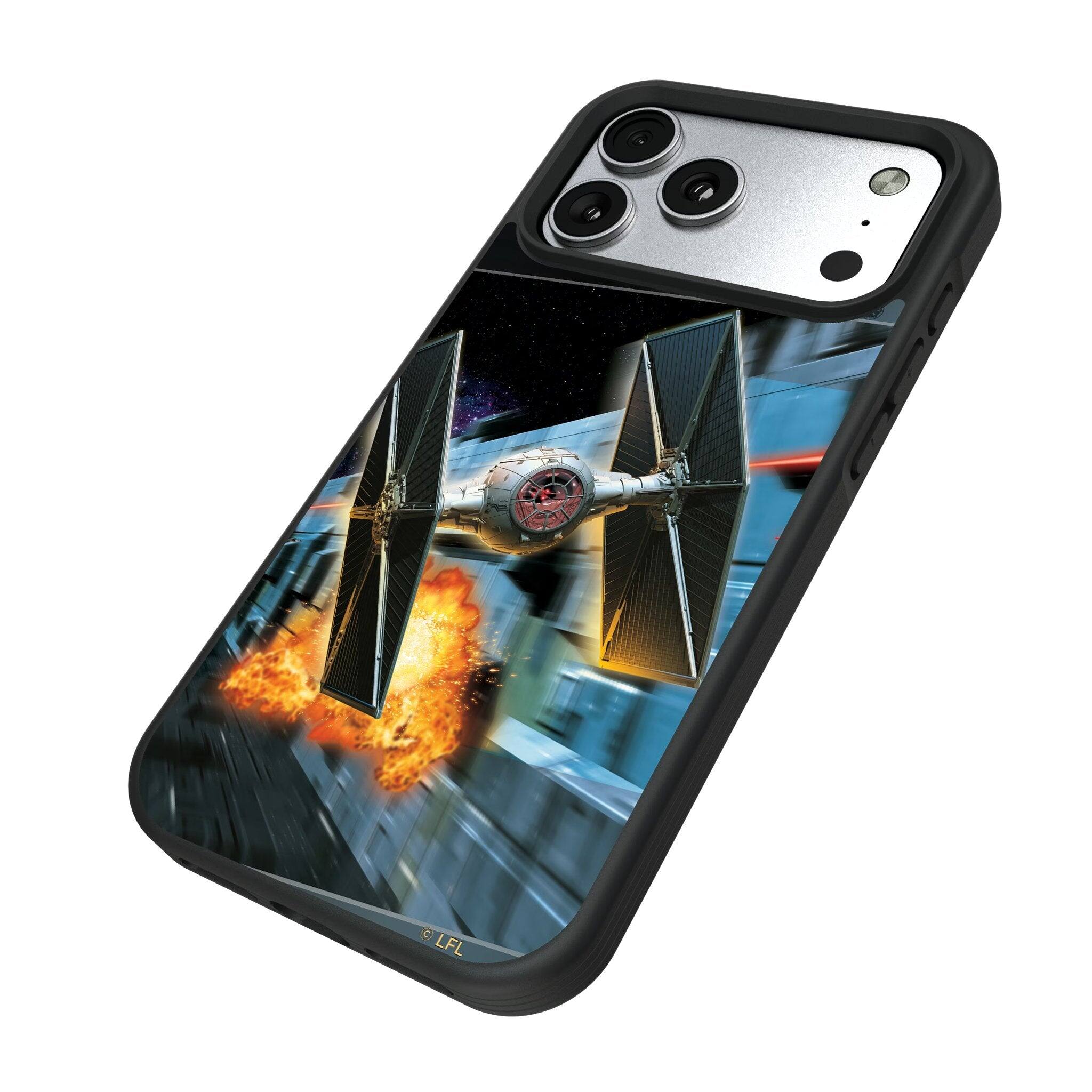 Angle. Keyscaper - Star Wars: A New Hope Portrait Bump Phone Case - Apple iPhone 17 - TIE Fighter.