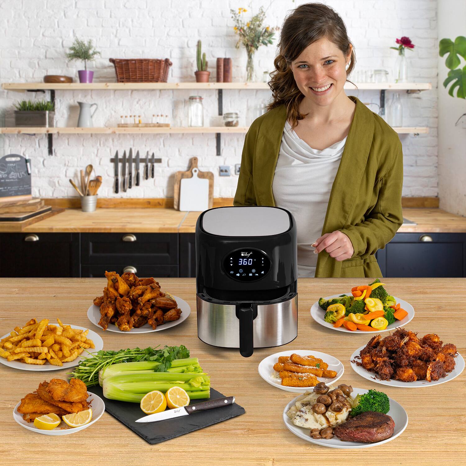 The text on the image is "SIKE TO CUS NE 360". It appears to be a promotional or advertising image for a kitchen appliance, likely a slow cooker or air fryer, with a woman standing behind it. The text seems to be a playful or informal way of saying "See you next time" or "See you later," possibly indicating a social media post or a casual advertisement.