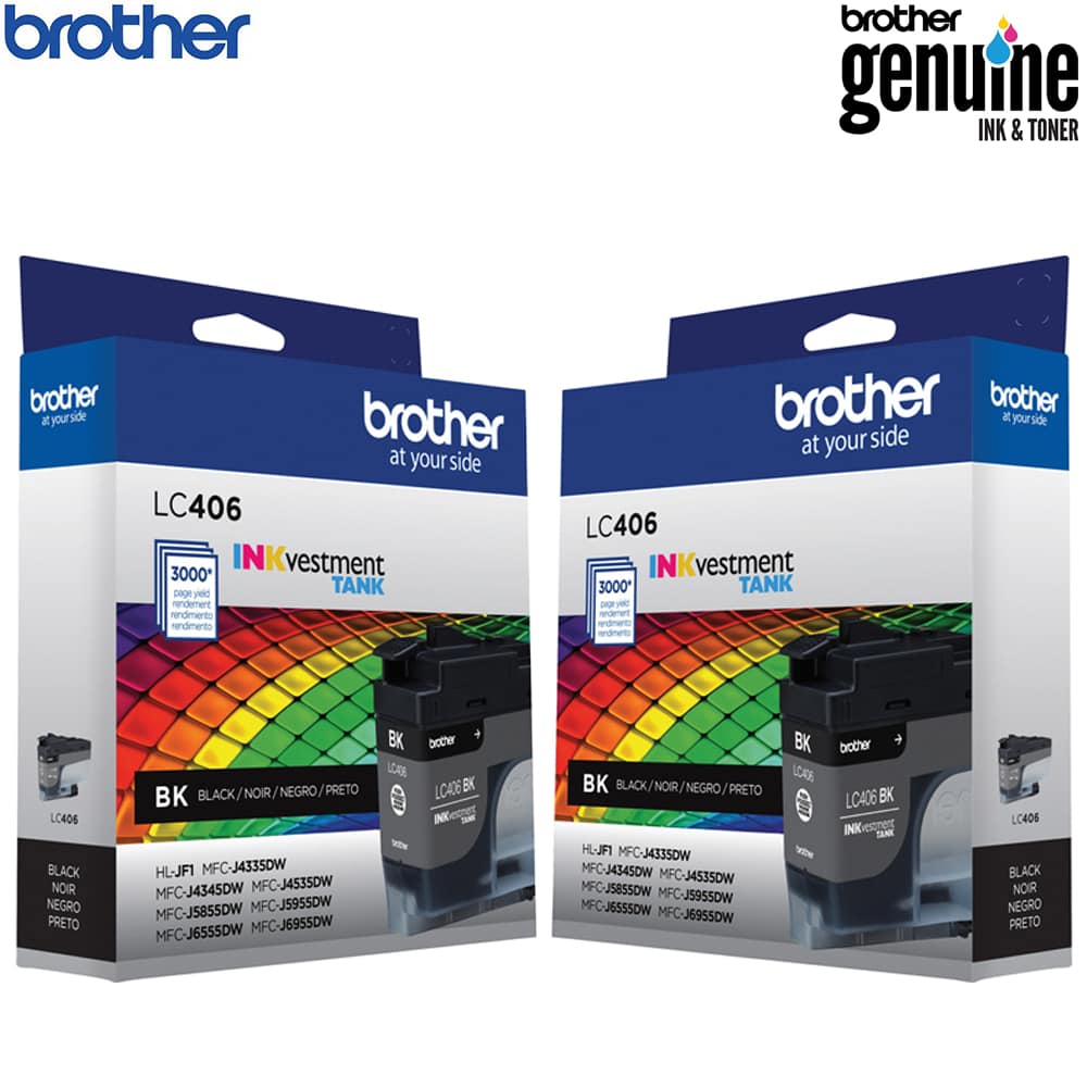 Brother - INKvestment LC406BK Standard-yield Ink cartridges Black 2 Pack Bundle