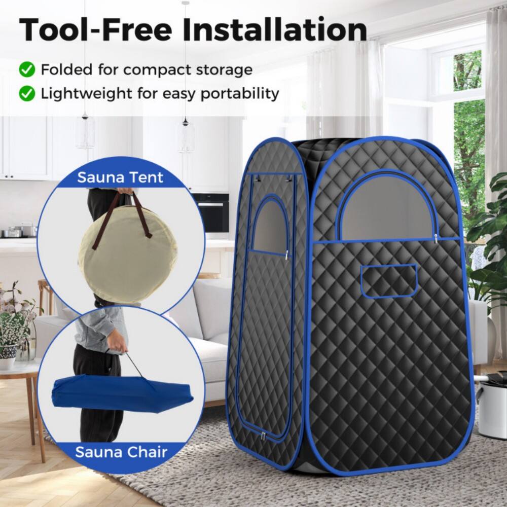 Tool-Free Installation  
Folded for compact storage  
Lightweight for easy portability  

Sauna Tent  
Sauna Chair