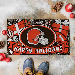 Evergreen Enterprises - Cleveland Browns 28" x 16" Happy Holidays Christmas Turf Door Mat - Multicolor