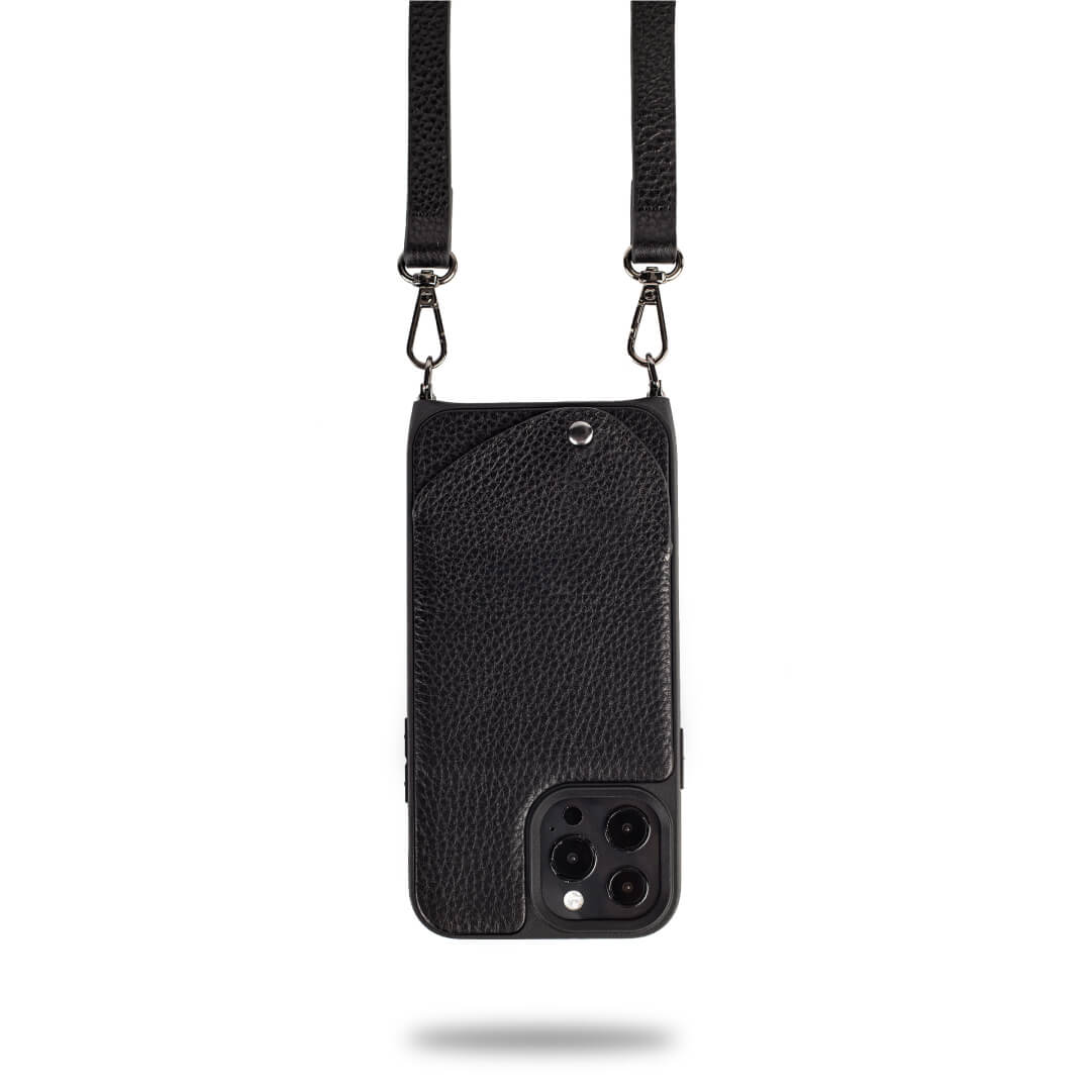 Front. Noémie - Wallet & Crossbody Strap Case for iPhone 13 Pro - Black.